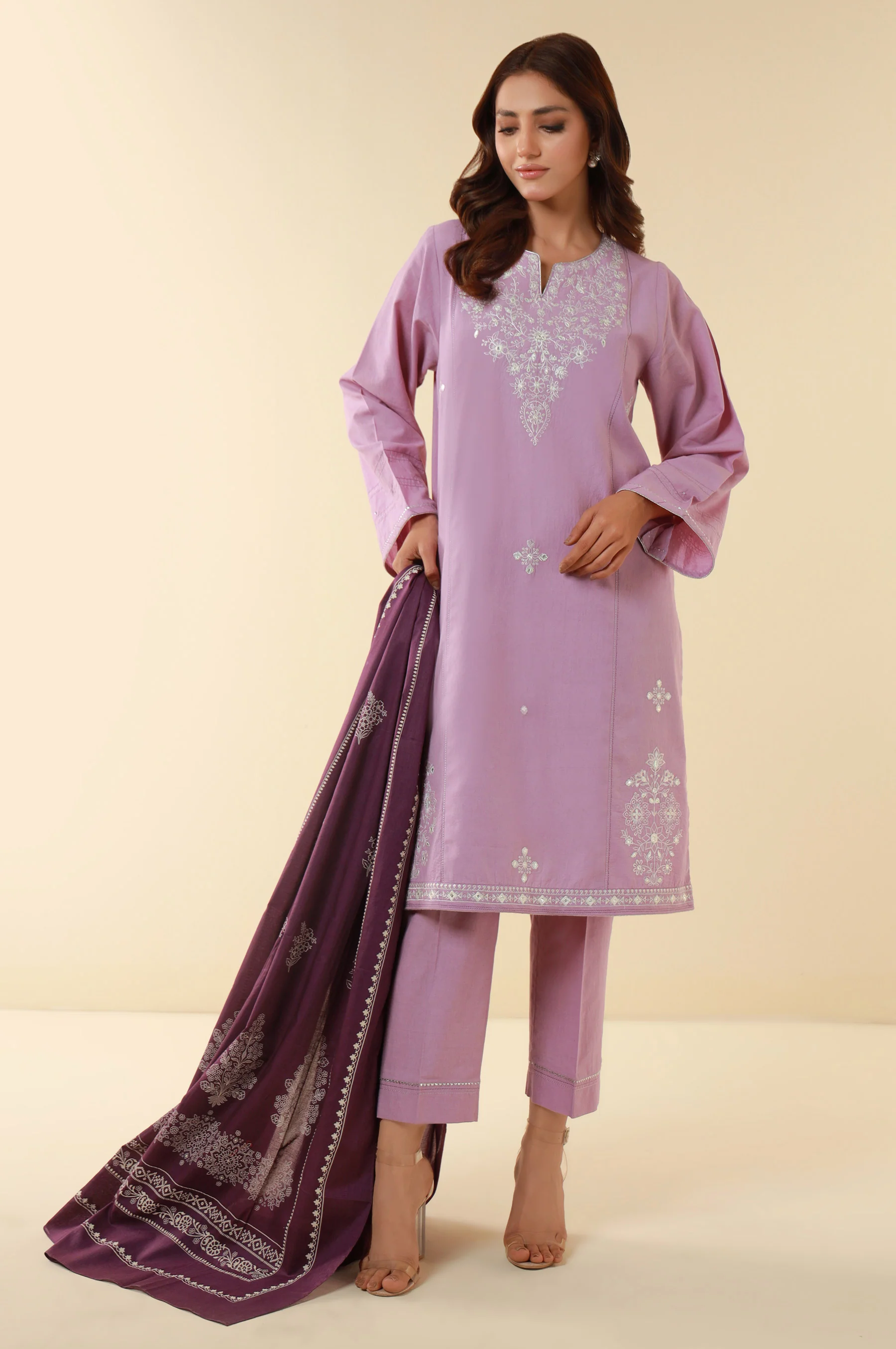 Unstitched 3 Piece Embroidered Lawn Suit - Image 5