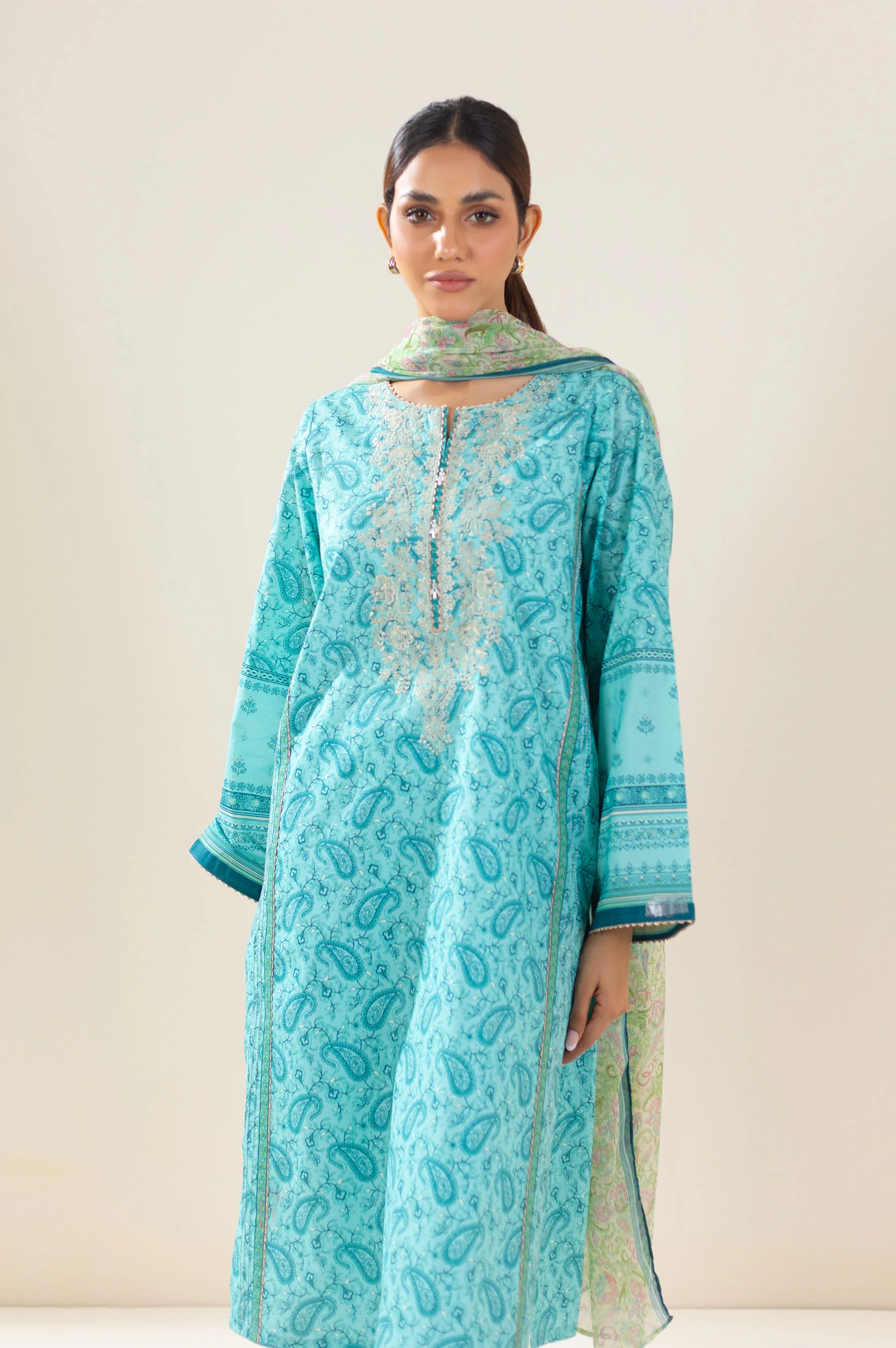 Unstitched 3 Piece Embroidered Lawn Suit - Image 6