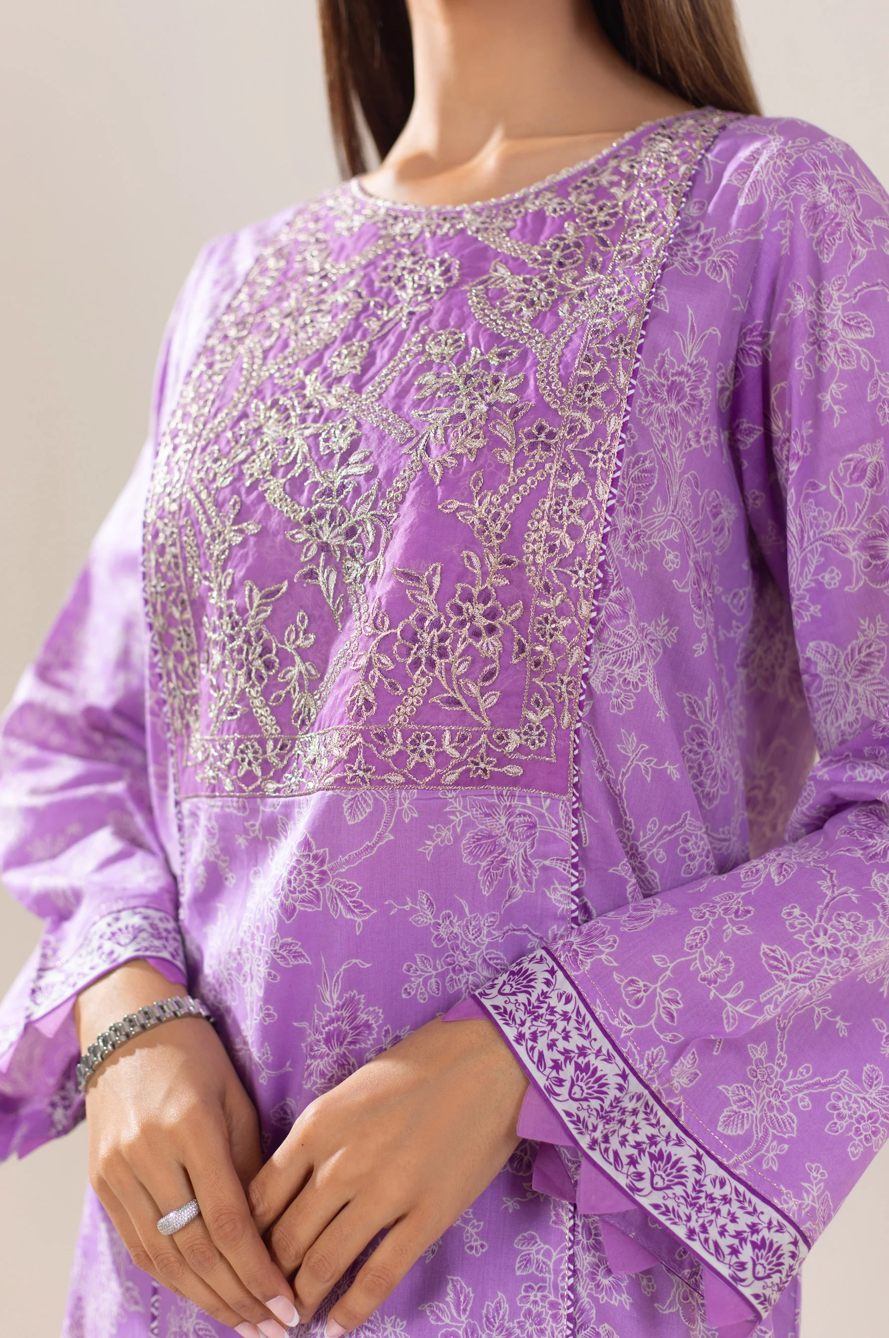 Unstitched 3 Piece Embroidered Lawn Suit - Image 3