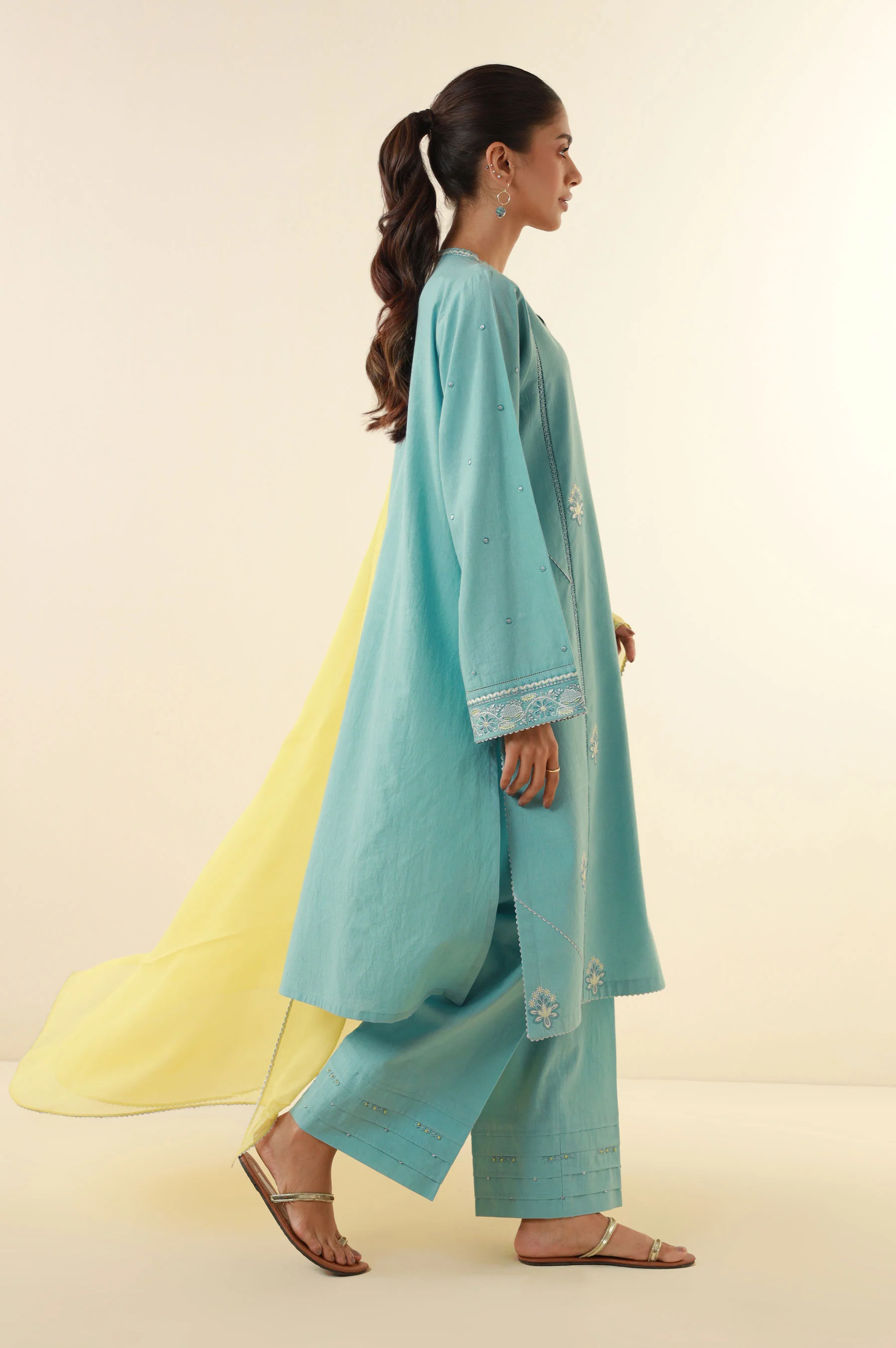 Unstitched 3 Piece Embroidered Lawn Suit - Image 3