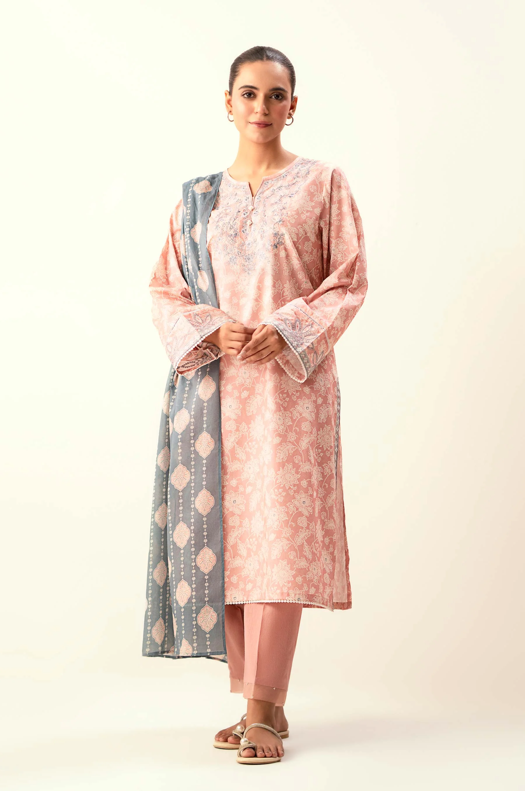 Unstitched 3 Piece Embroidered Lawn Suit - Image 5