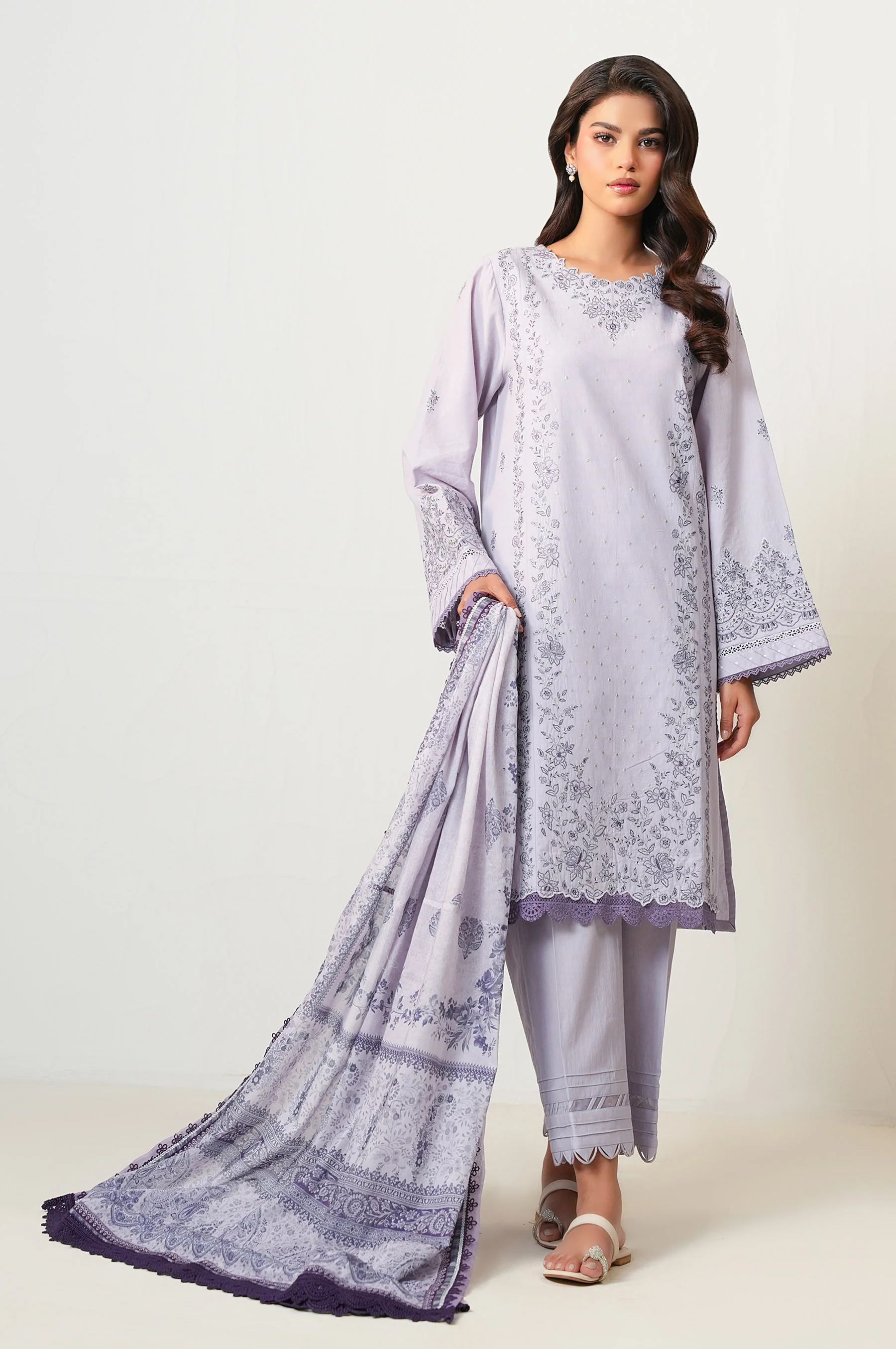 Unstitched 3 Piece Embroidered Lawn Suit - Image 6