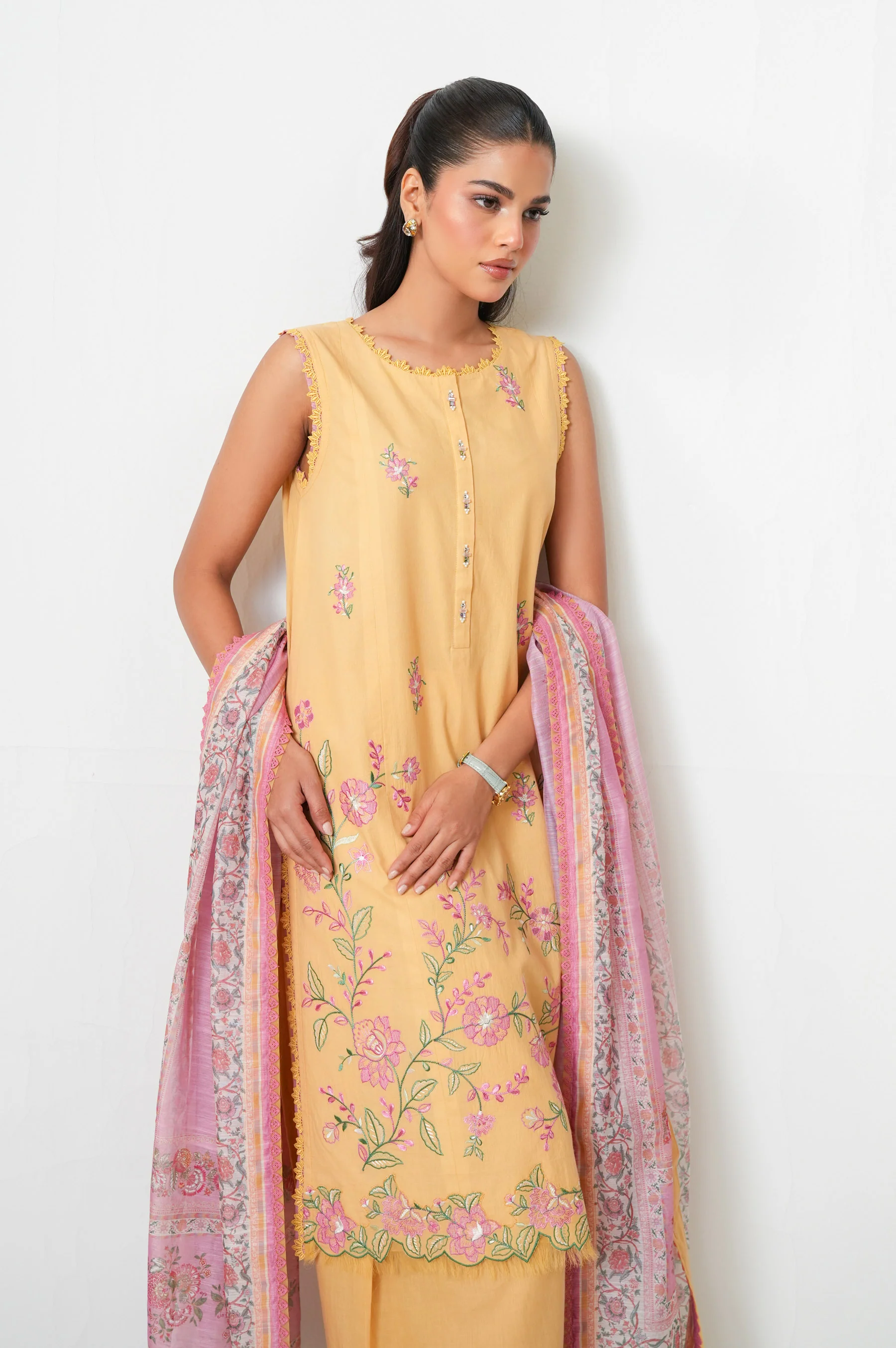 Unstitched 3 Piece Embroidered Luxury Lawn Suit - Image 6