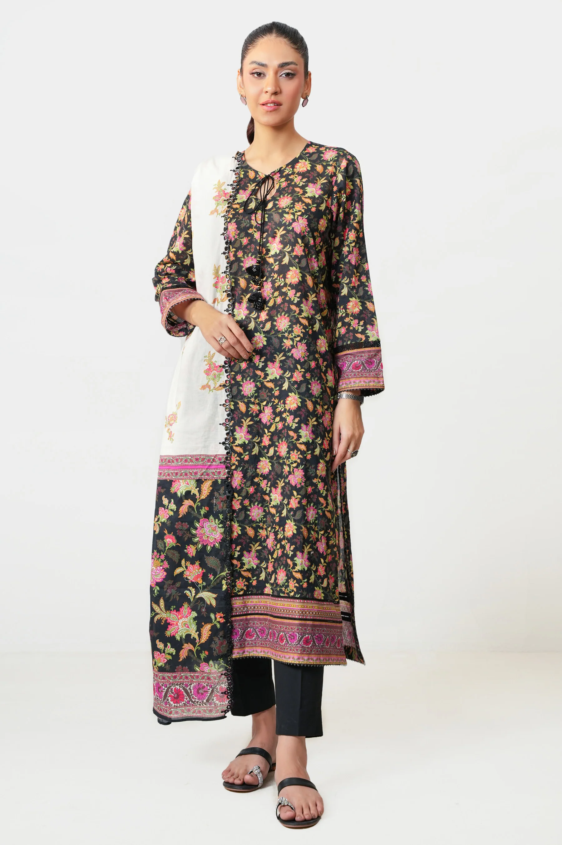 Unstitched 3 Piece Embroidered Lawn Suit - Image 2