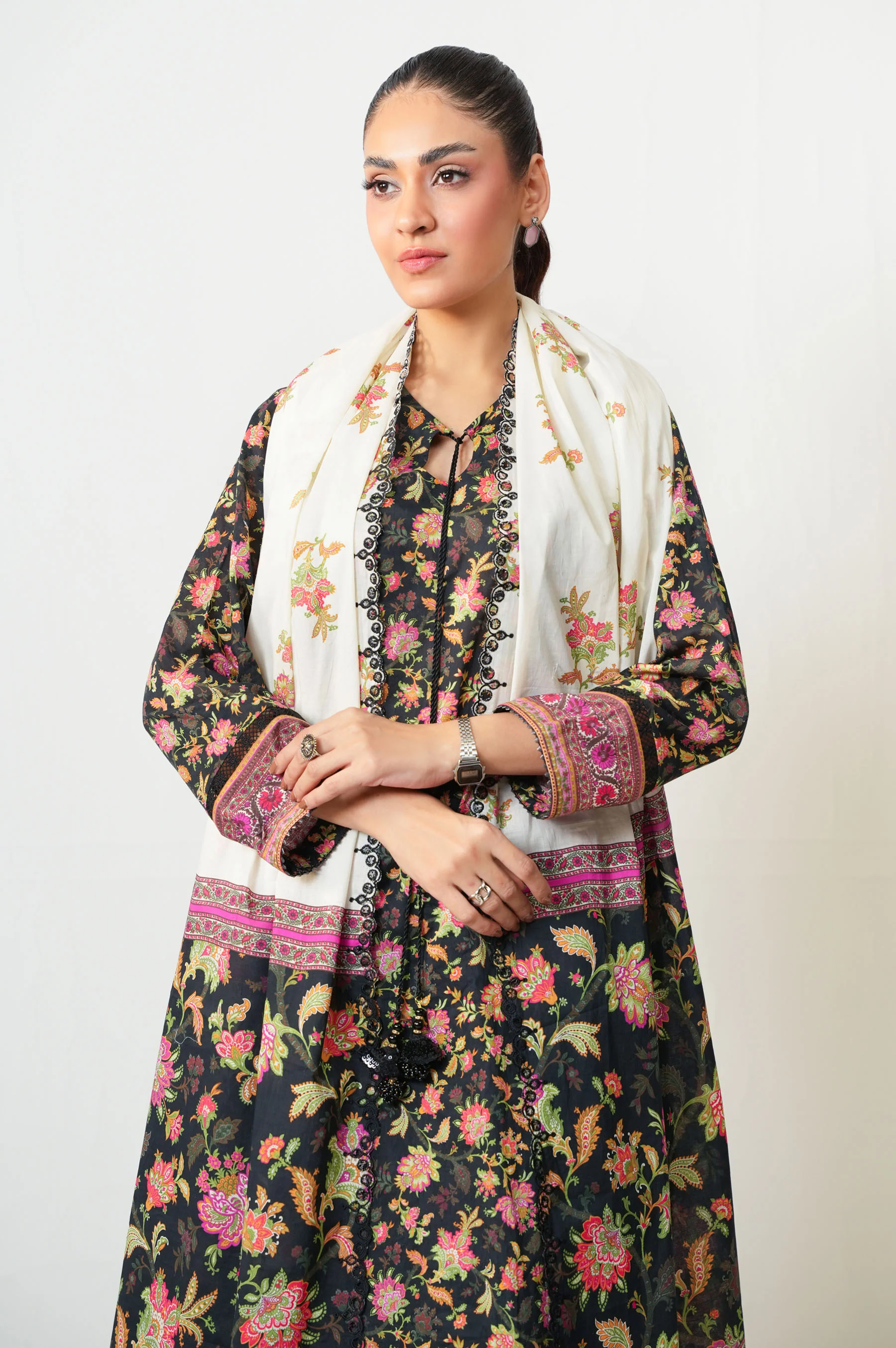 Unstitched 3 Piece Embroidered Lawn Suit - Image 3