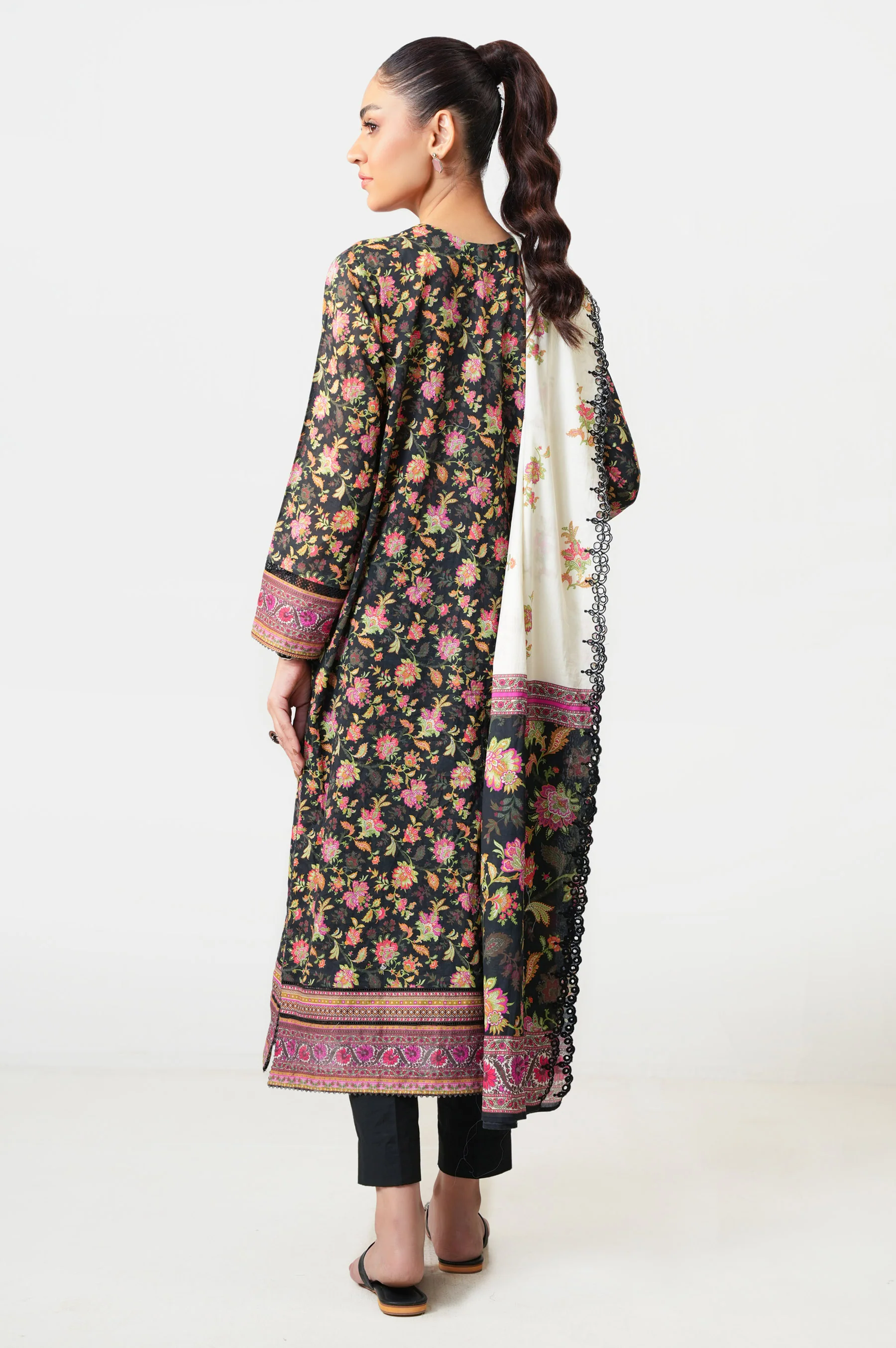 Unstitched 3 Piece Embroidered Lawn Suit - Image 5