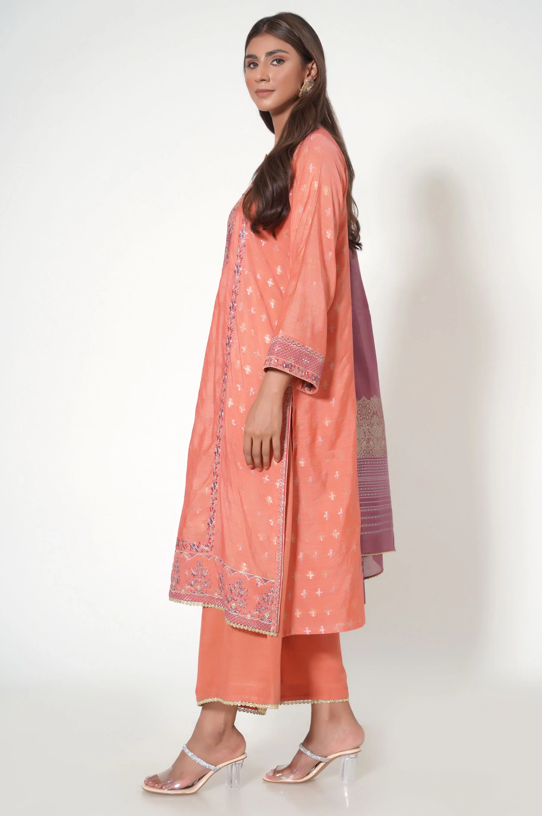 3 Piece Unstitched Embroidered Zari Jacquard Suit - Image 3