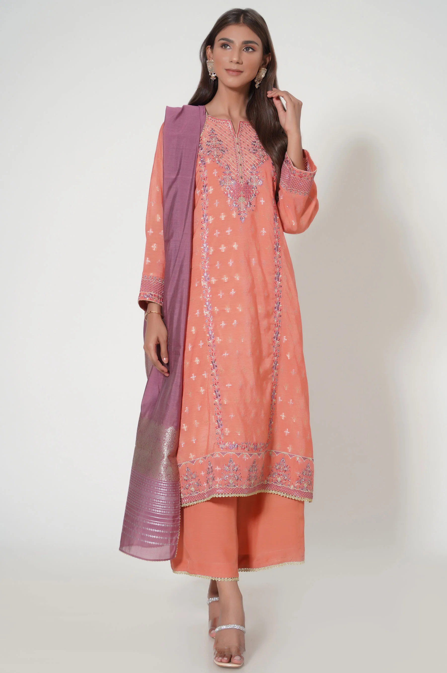 3 Piece Unstitched Embroidered Zari Jacquard Suit - Image 4