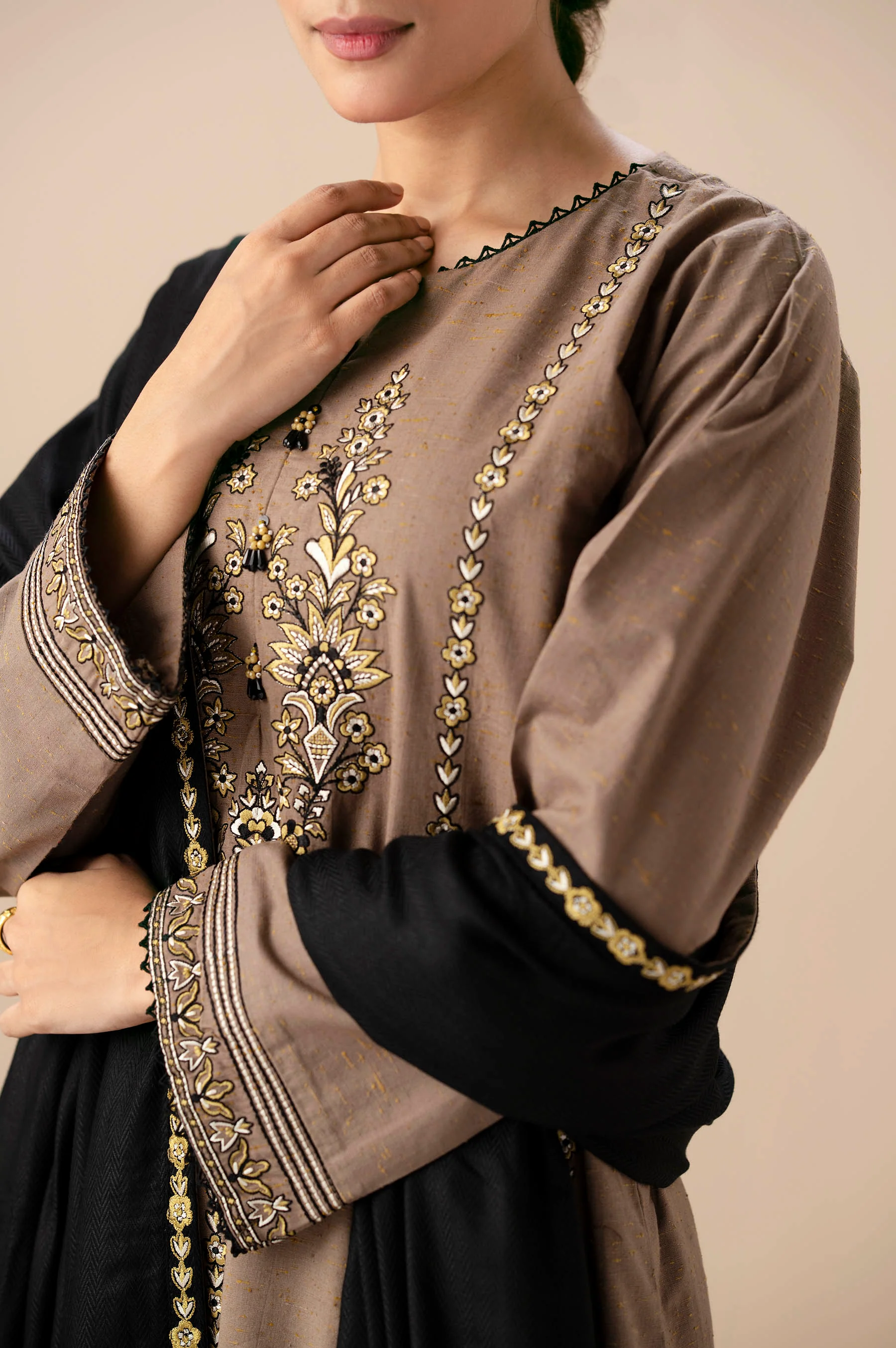 Unstitched 3 Piece Embroidered Multi Neps Suit - Image 6