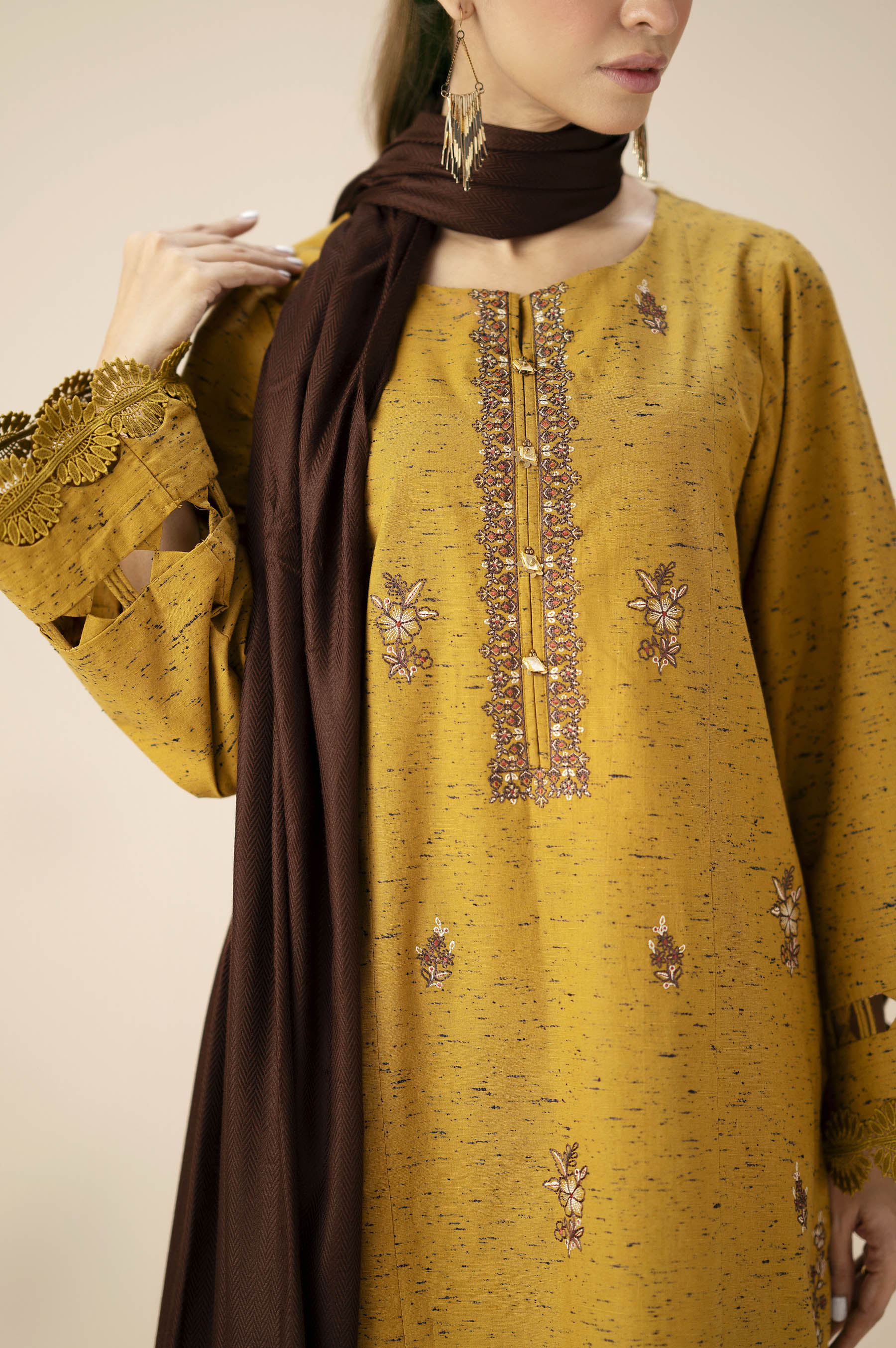 Unstitched 3 Piece Embroidered Multi Neps Suit - Image 2