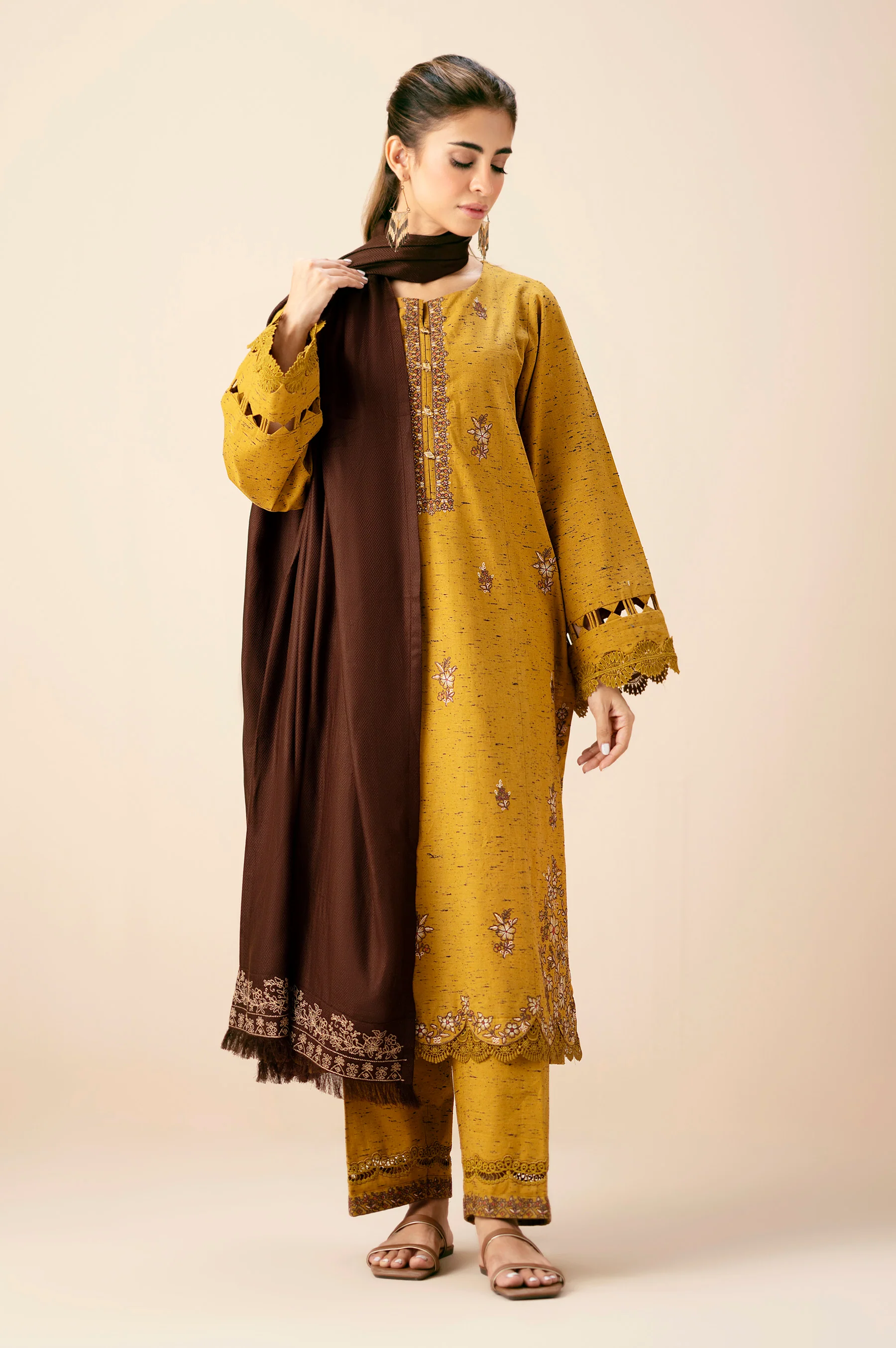 Unstitched 3 Piece Embroidered Multi Neps Suit - Image 6