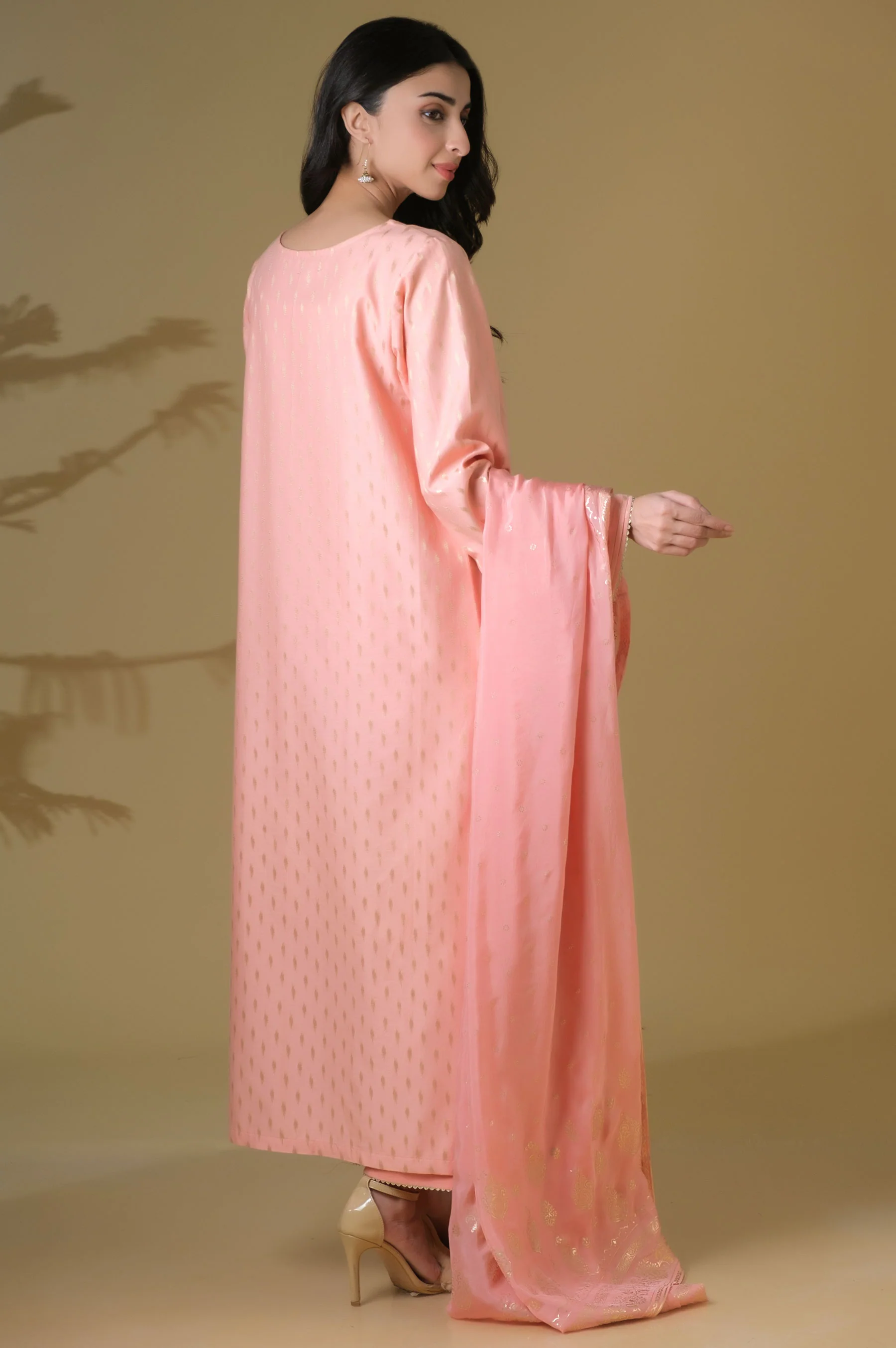 Unstitched 3 Piece Embroidered Mysuri Jacquard Shirt with Silk Dupatta - Image 3