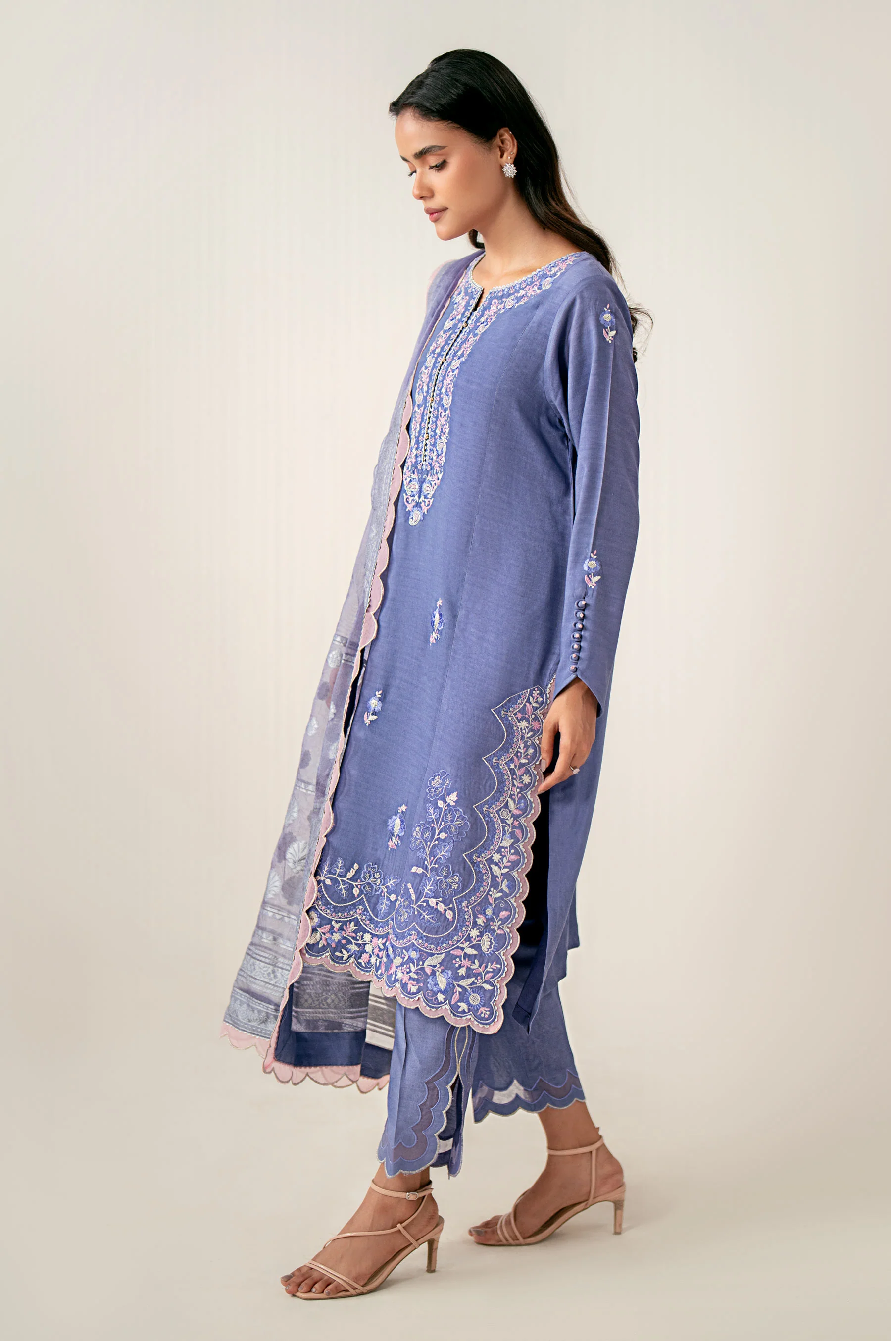 Unstitched 3 Piece Embroidered Oak Silk Shirt with Cotton Net Jacquard Dupatta - Image 4