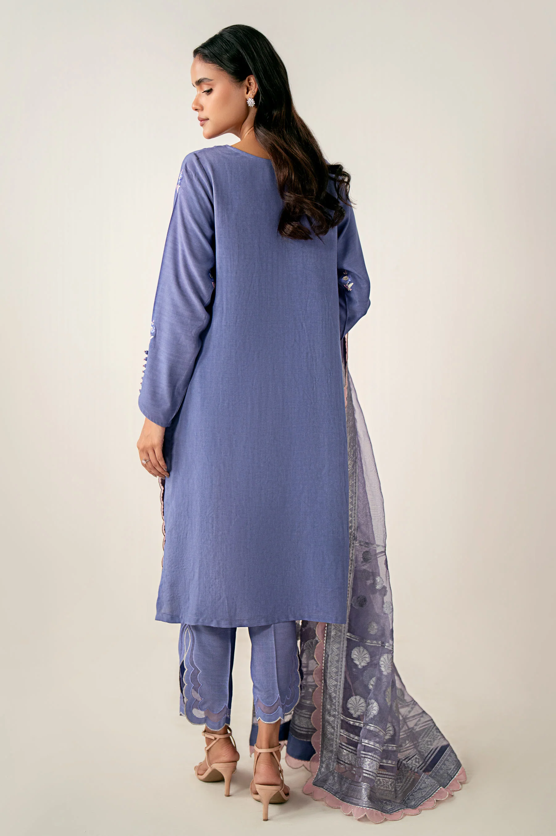 Unstitched 3 Piece Embroidered Oak Silk Shirt with Cotton Net Jacquard Dupatta - Image 5