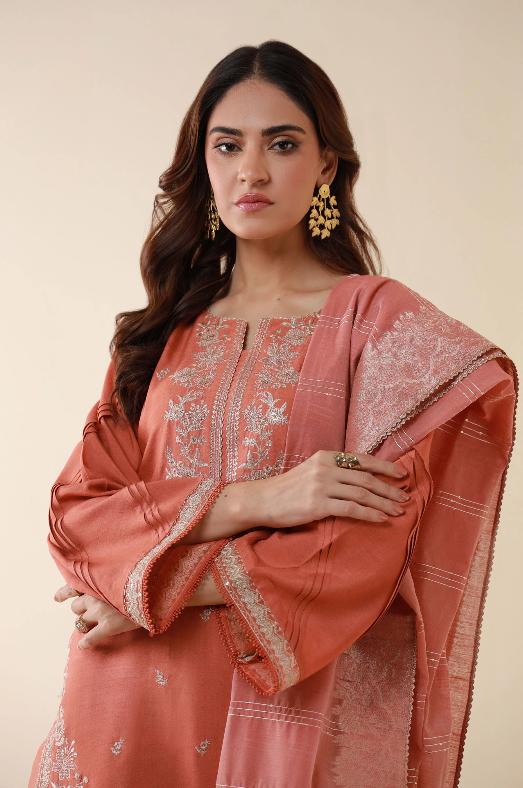 Unstitched 3 Piece Embroidered Oak Silk Suit - Image 2
