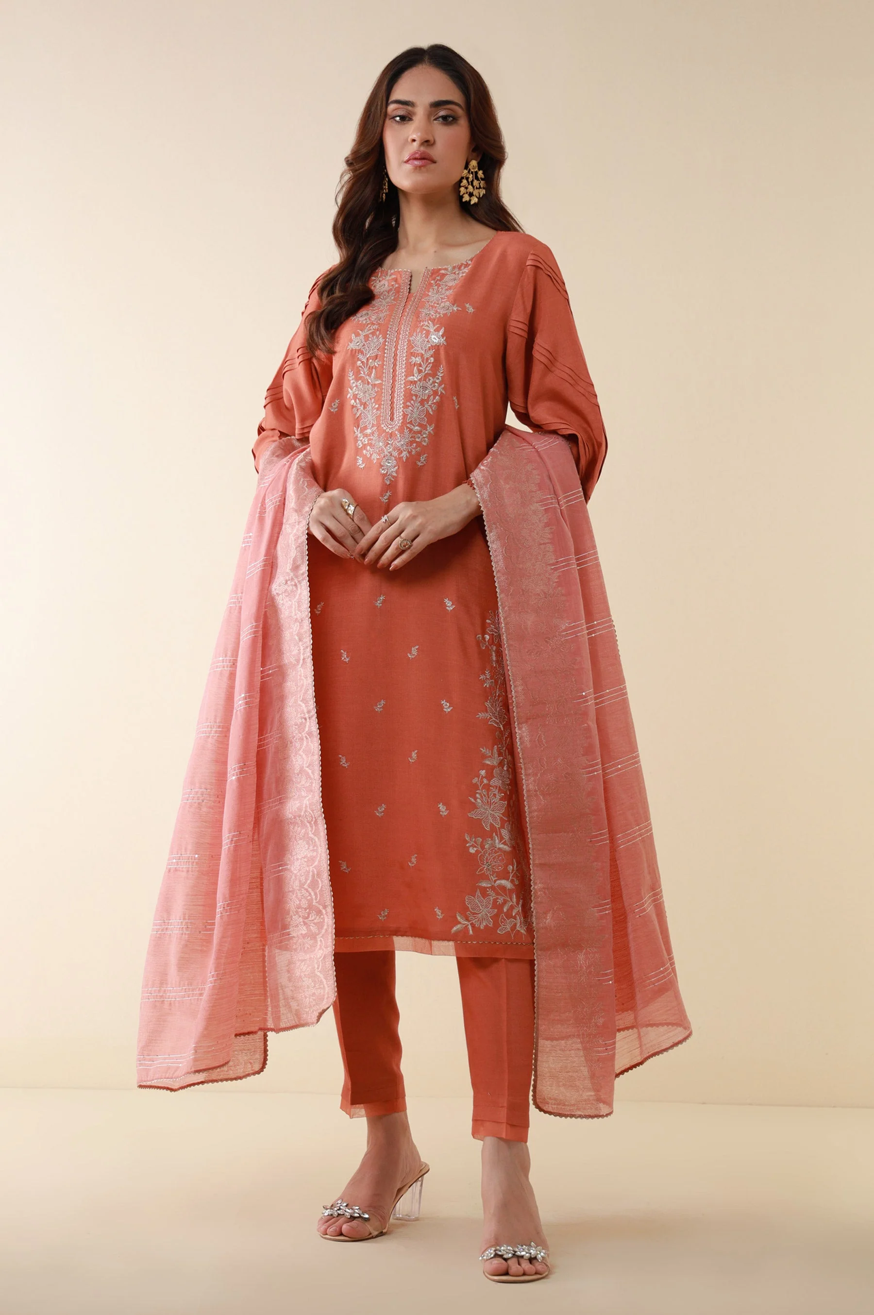 Unstitched 3 Piece Embroidered Oak Silk Suit - Image 6