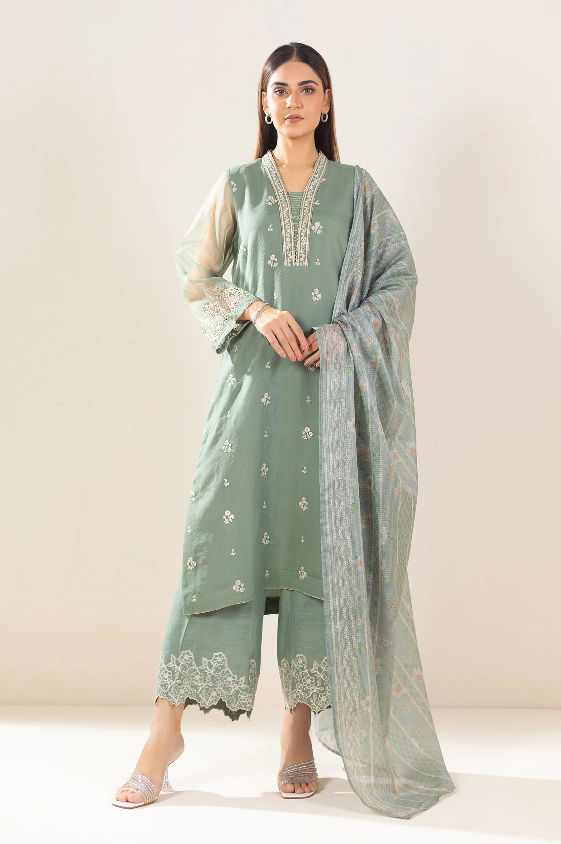 Unstitched 3 Piece Embroidered Organza Suit