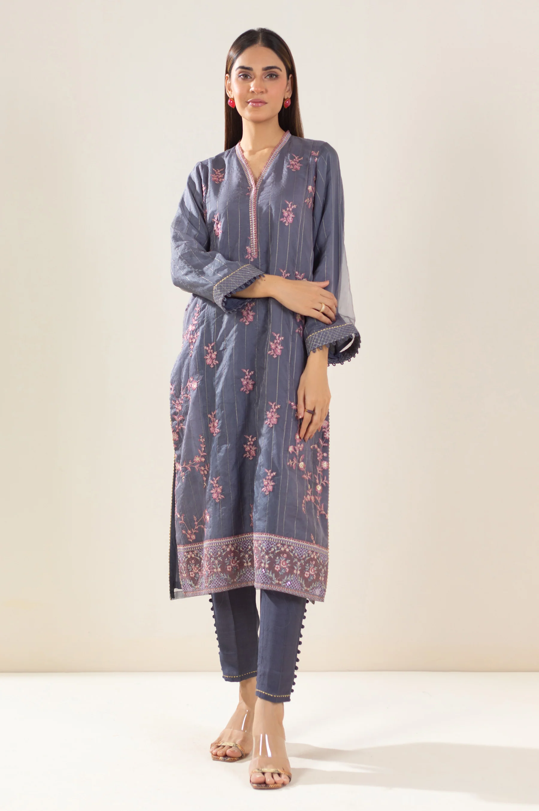Unstitched 3 Piece Embroidered Organza Suit - Image 6