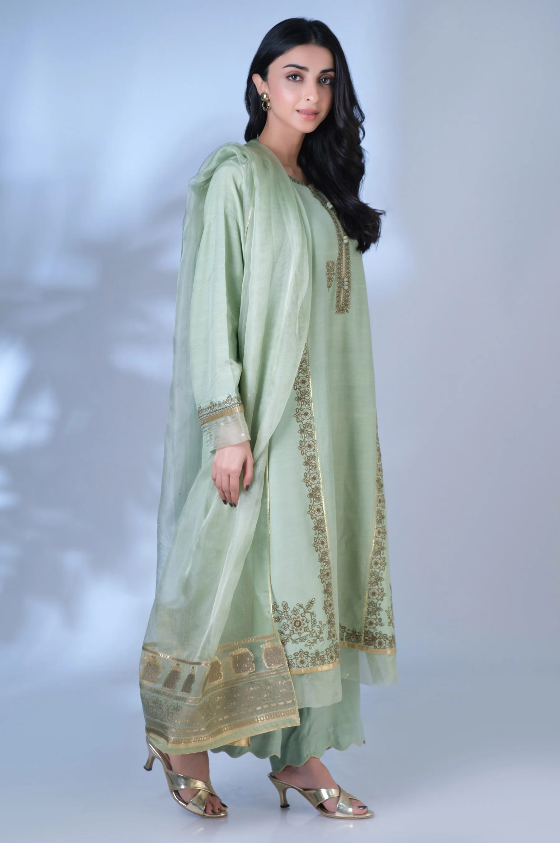 Unstitched 3 Piece Embroidered Raw Silk Suit - Image 6
