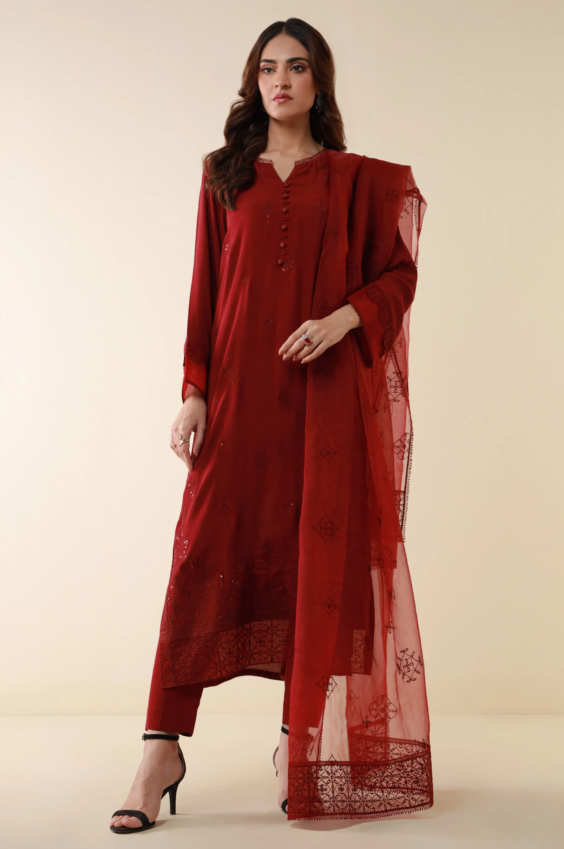 Unstitched 3 Piece Embroidered Raw Silk Suit - Image 5