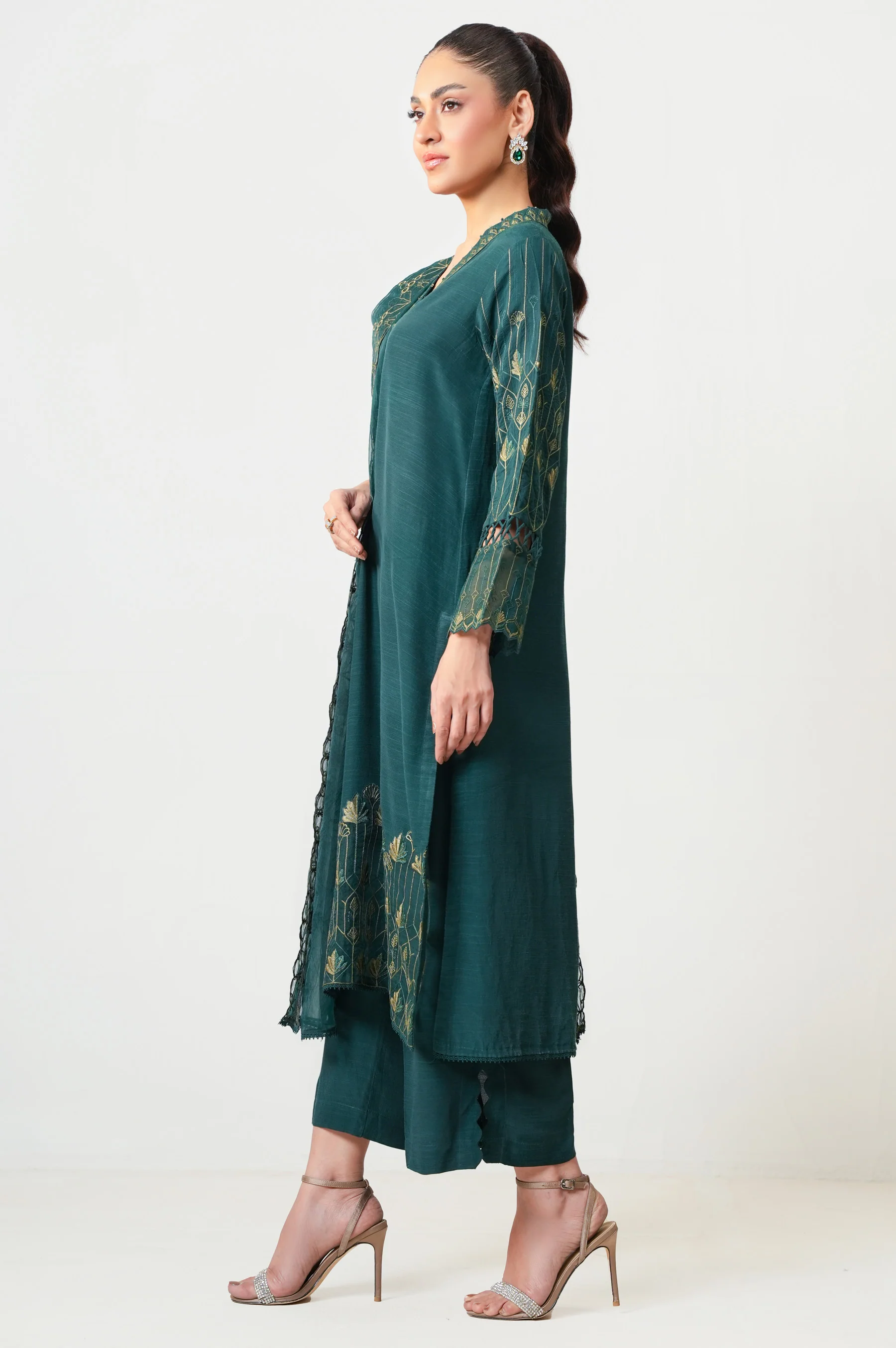 Unstitched 3 Piece Embroidered Raw Silk Suit - Image 4