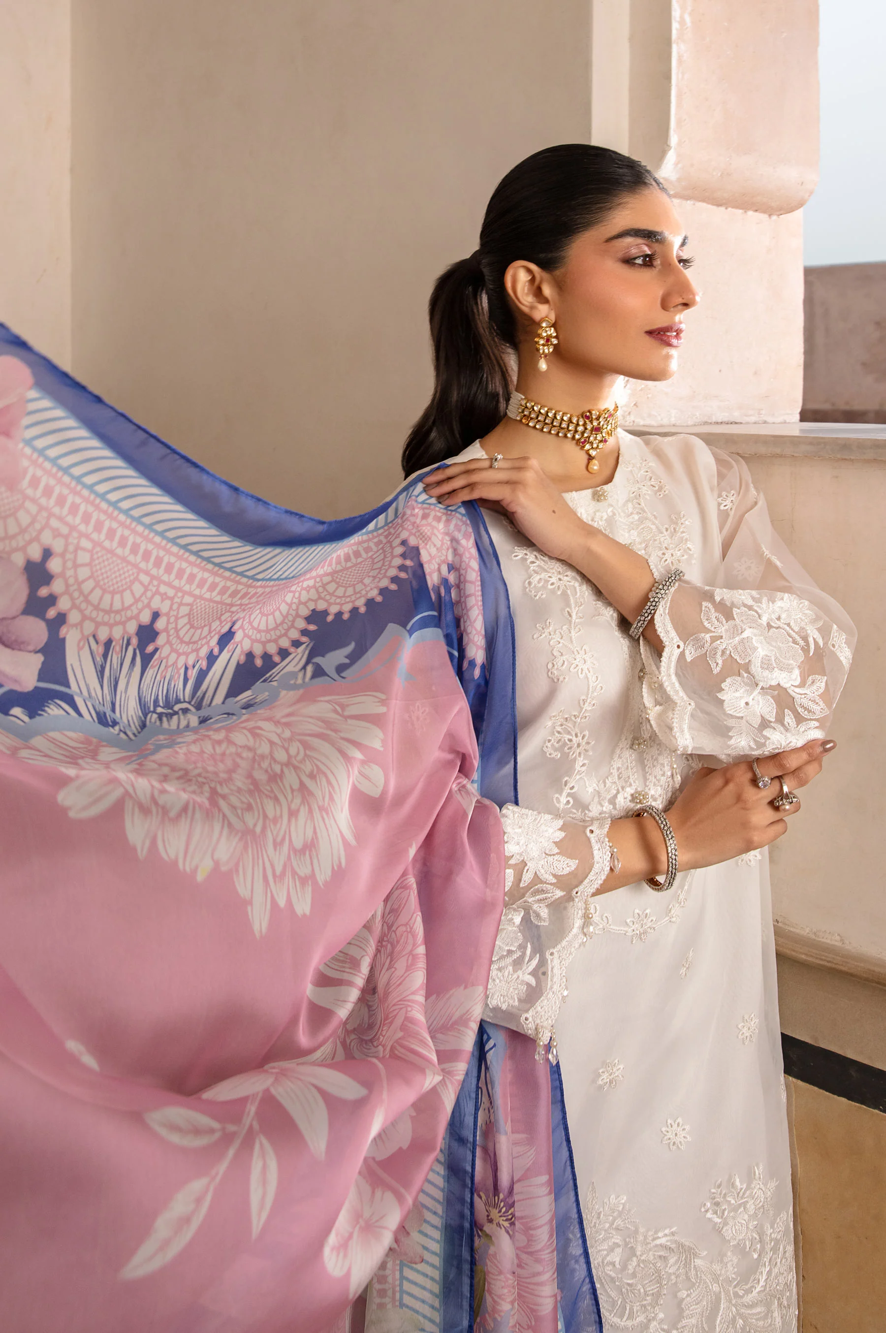 Unstitched 3 Piece Embroidered Organza Suit - Image 7