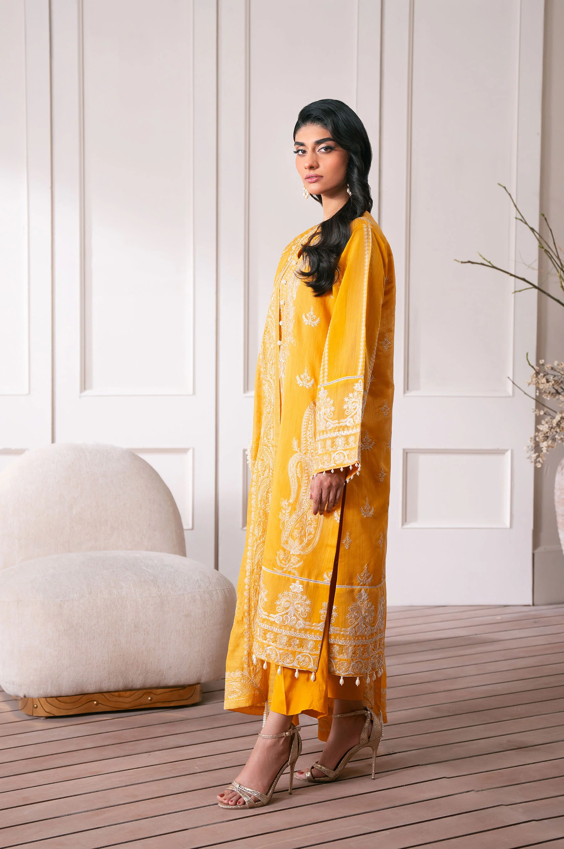Unstitched 3 Piece Embroidered Manar Semi Formal Suit - Image 10