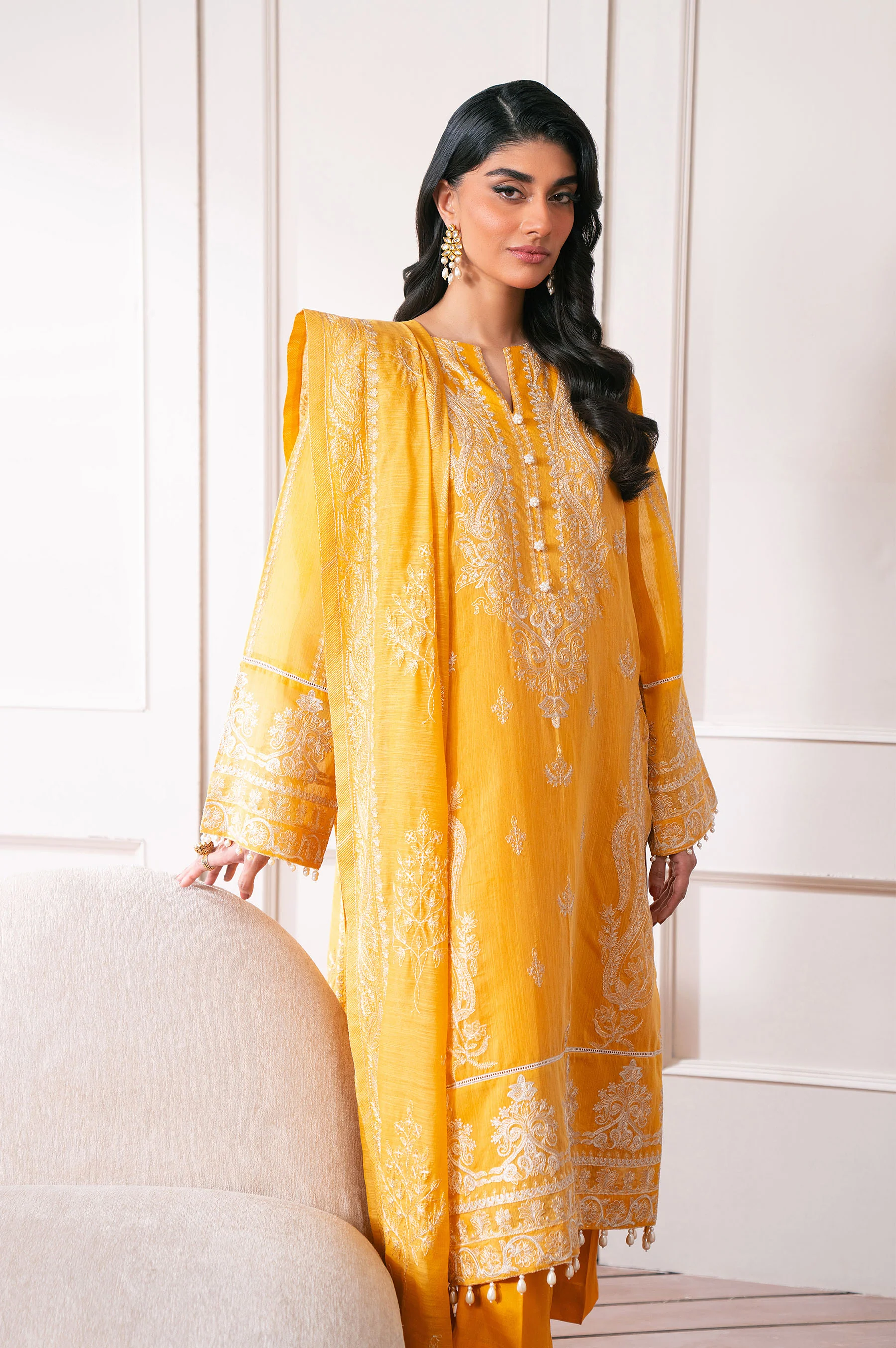 Unstitched 3 Piece Embroidered Manar Semi Formal Suit - Image 5