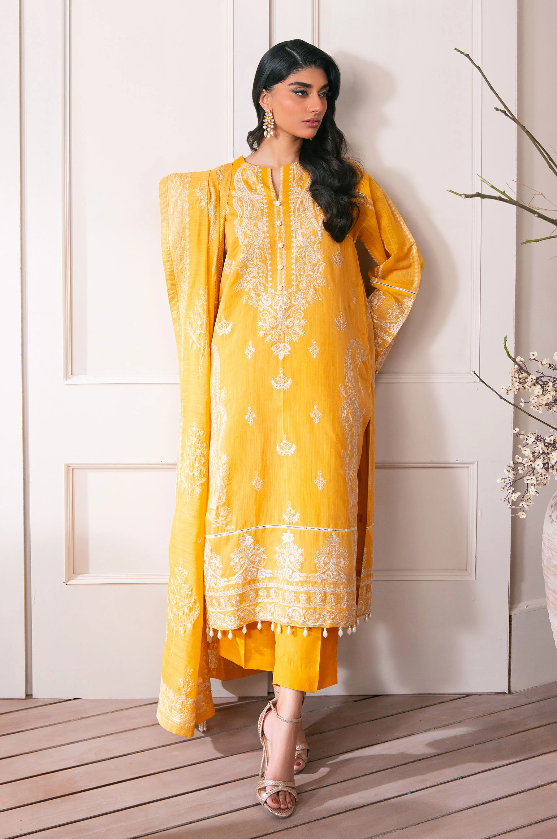 Unstitched 3 Piece Embroidered Manar Semi Formal Suit - Image 6