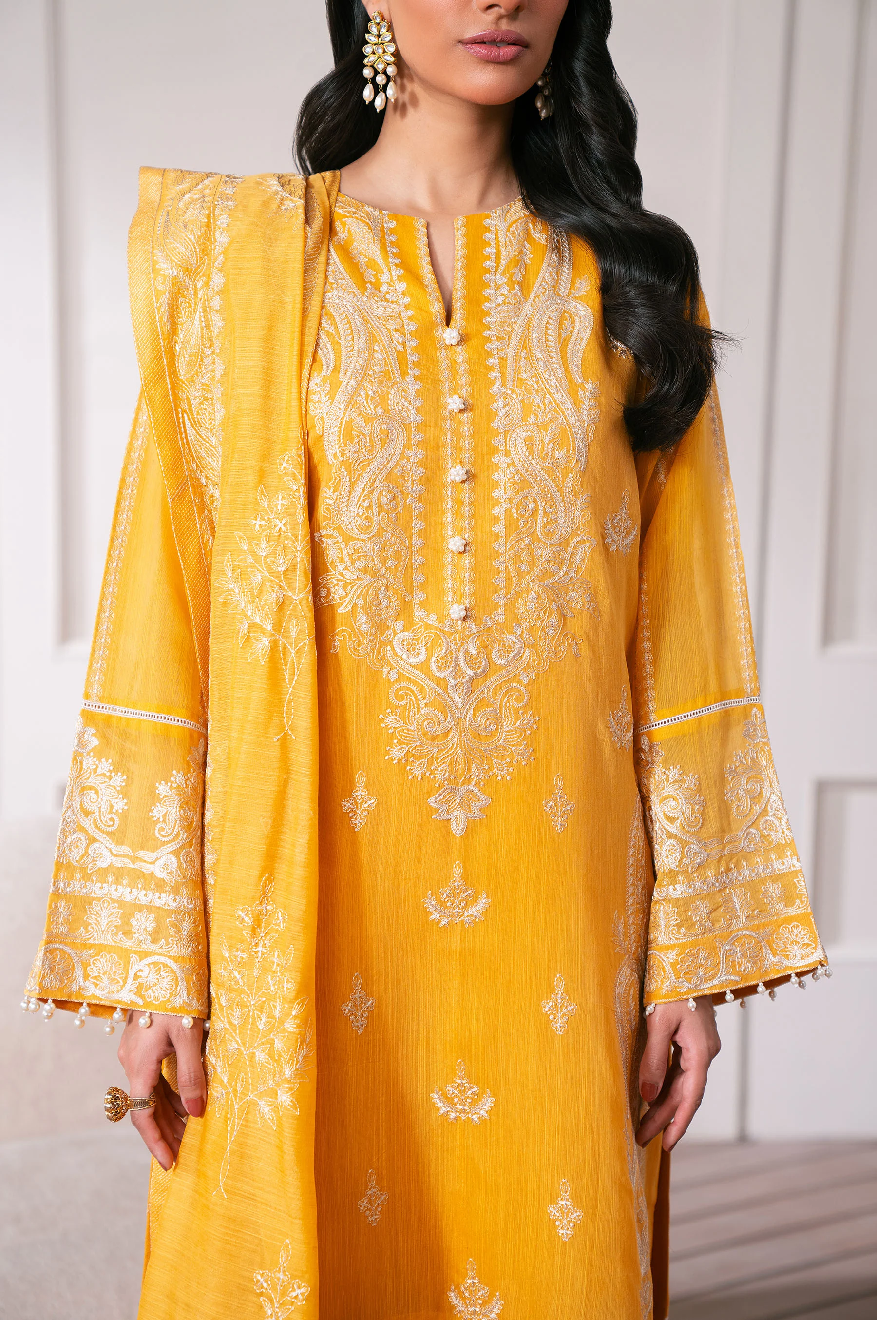 Unstitched 3 Piece Embroidered Manar Semi Formal Suit - Image 8