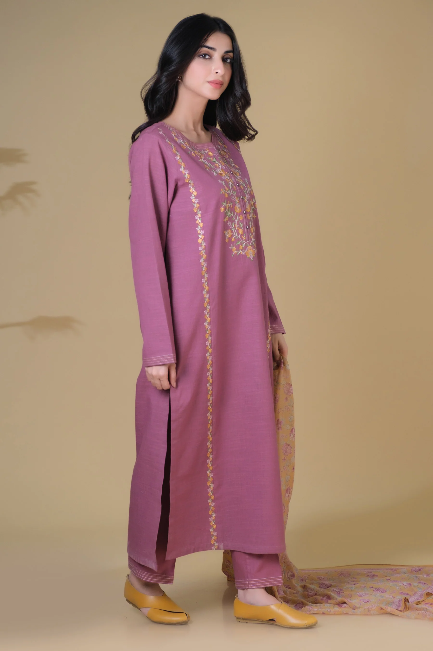 Unstitched 3 Piece Embroidered Slub Lawn Suit - Image 2