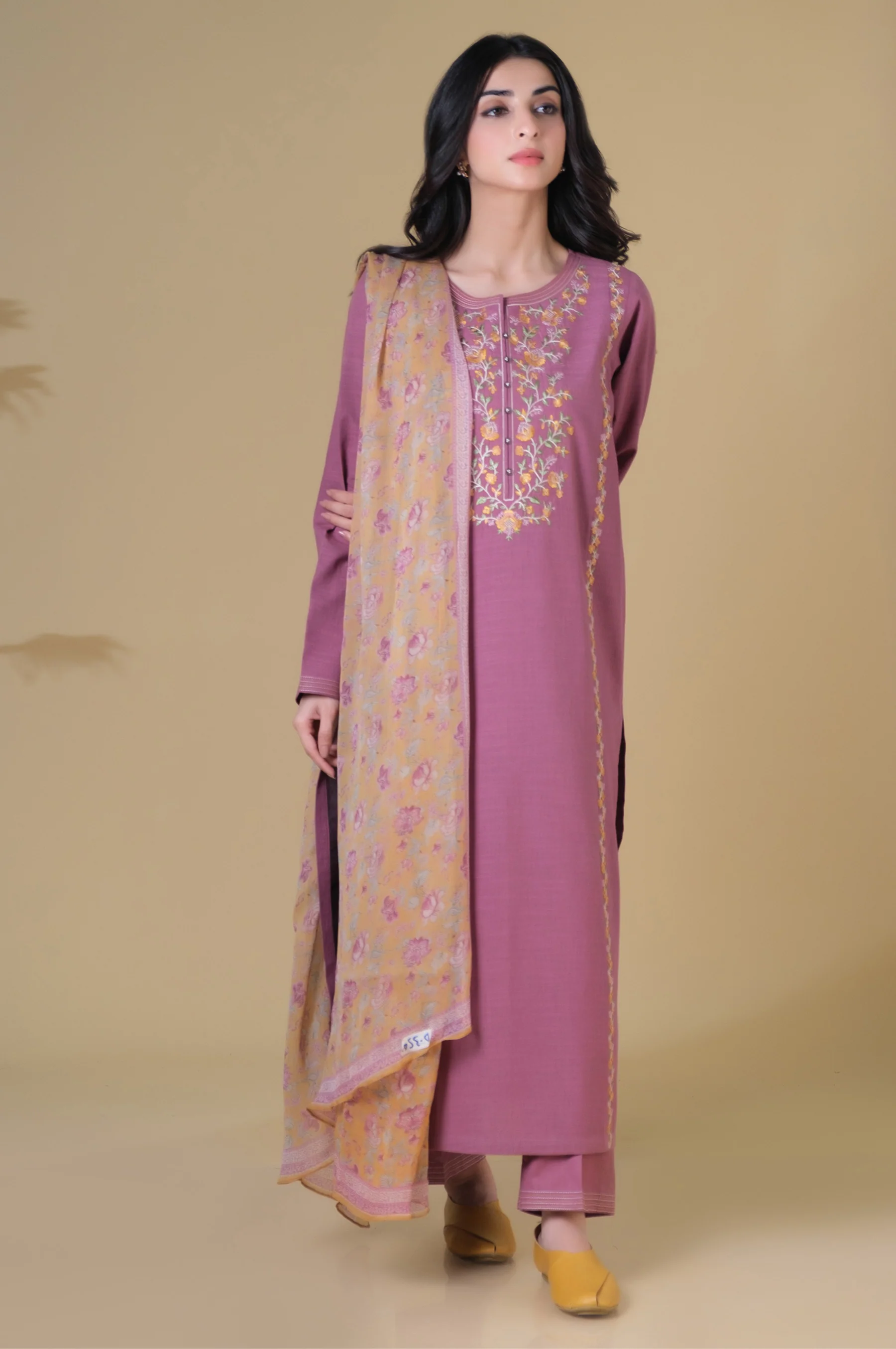 Unstitched 3 Piece Embroidered Slub Lawn Suit - Image 4