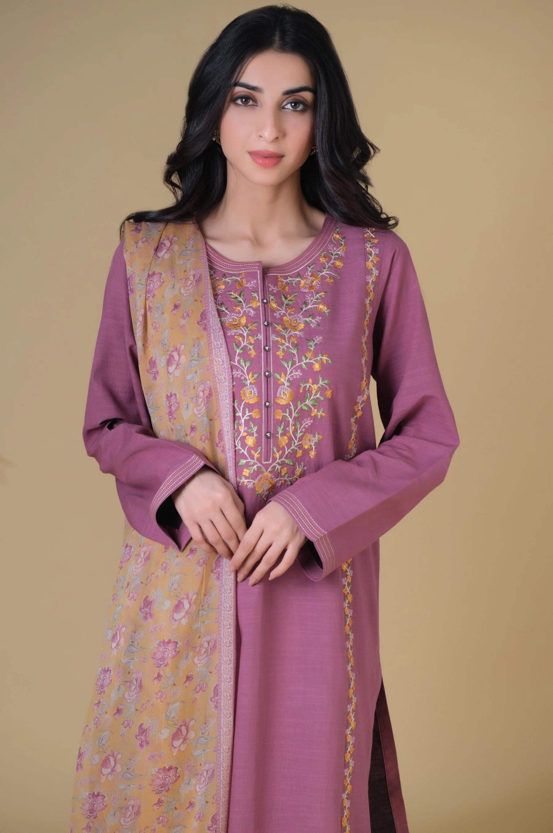 Unstitched 3 Piece Embroidered Slub Lawn Suit - Image 5