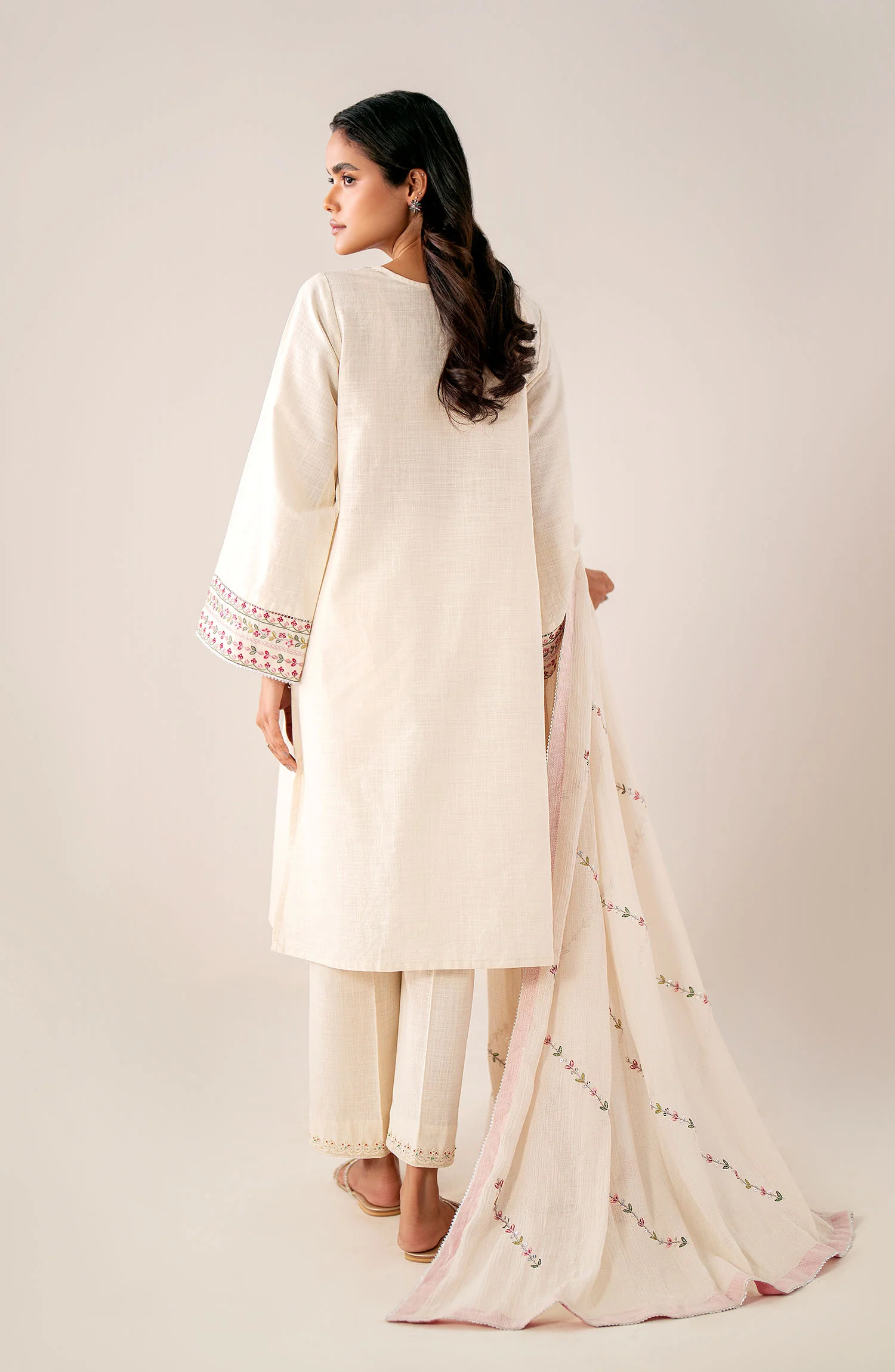 Unstitched 3 Piece Embroidered Textured Suit - Image 6