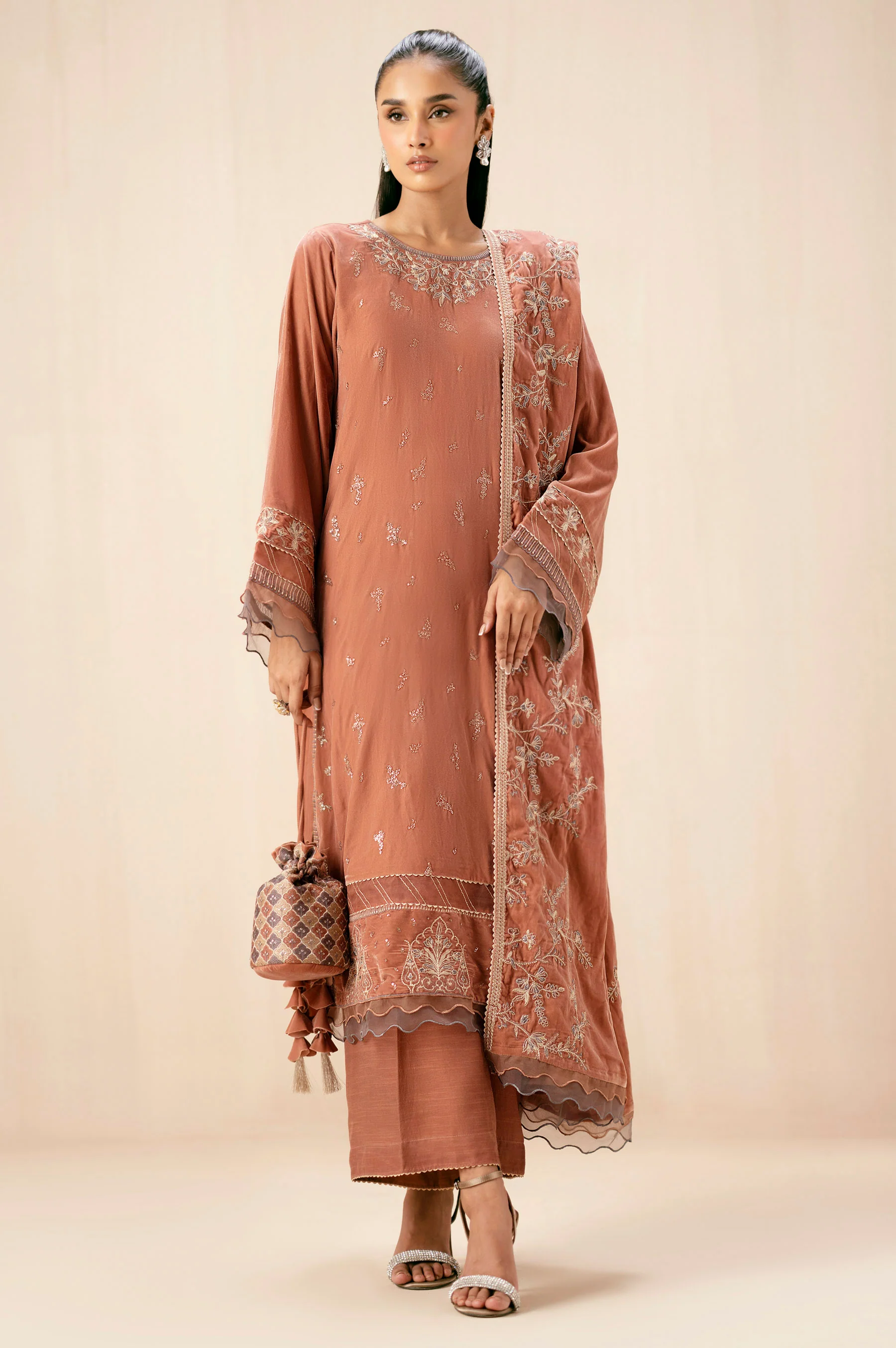 Unstitched 3 Piece Embroidered Velvet Suit