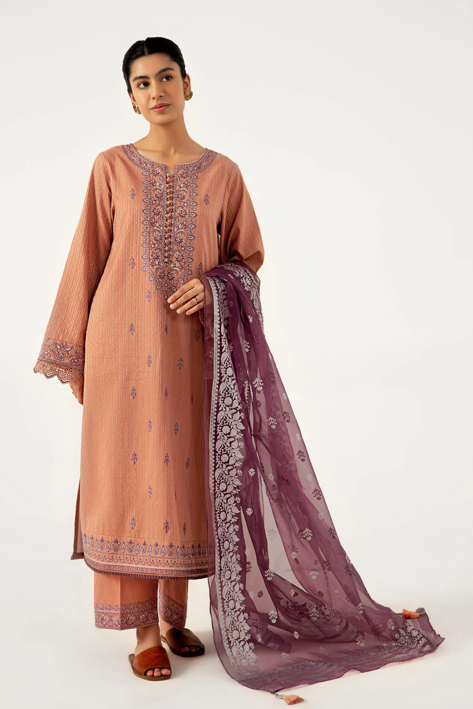 Unstitched 3 Piece Maysuri Jacquard Shirt with Foil Print Organza Dupatta - Image 3