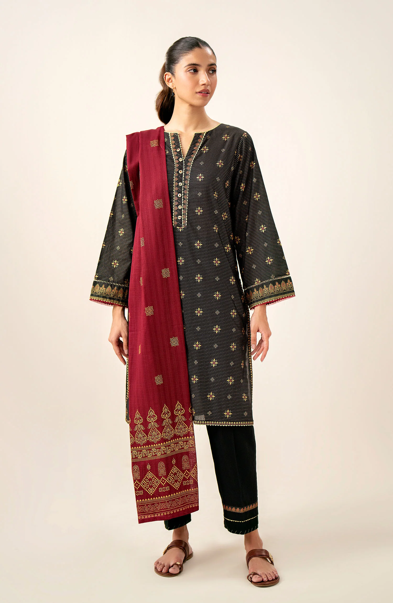 Unstitched 3 Piece Paste Printed Dobby Mysuri Suit - Image 3