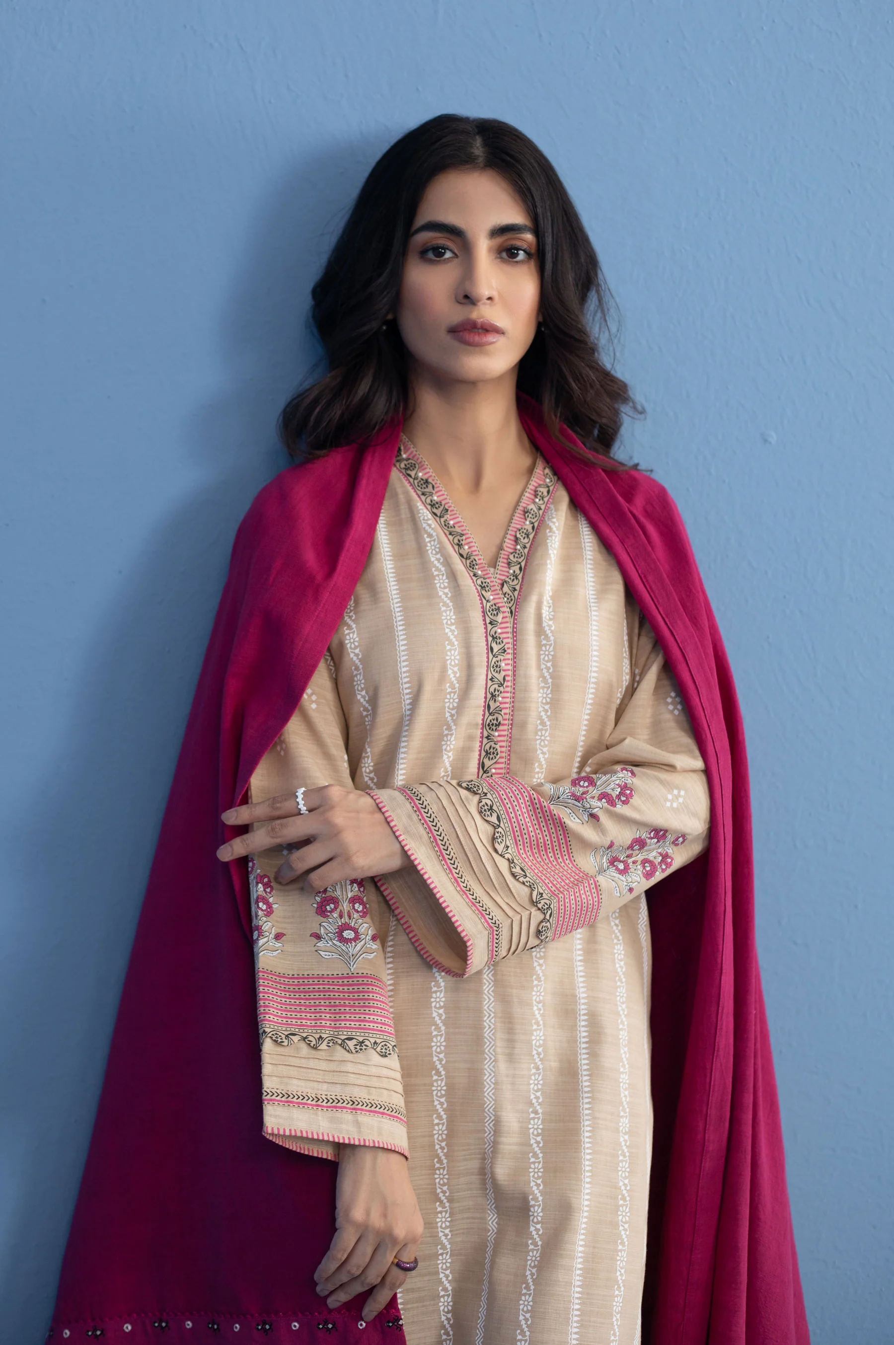 Unstitched 3 Piece Paste Printed Khaddar Suit - Image 3