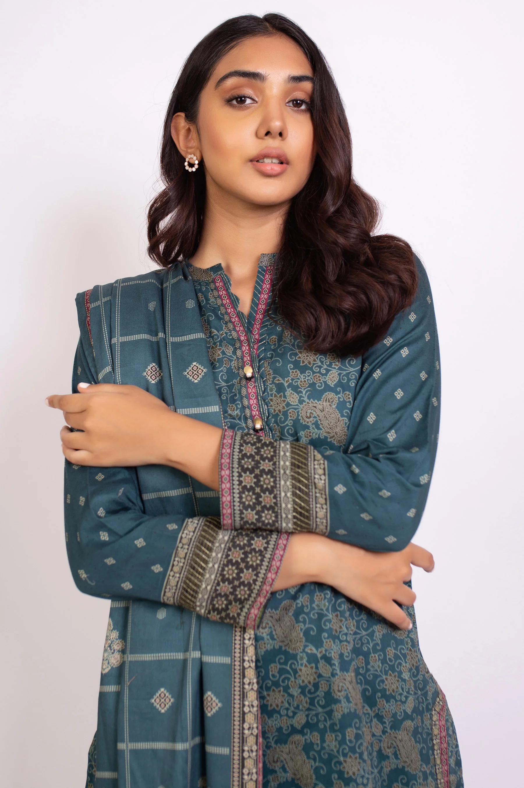 Unstitched 3 Piece Printed Cottel Suit