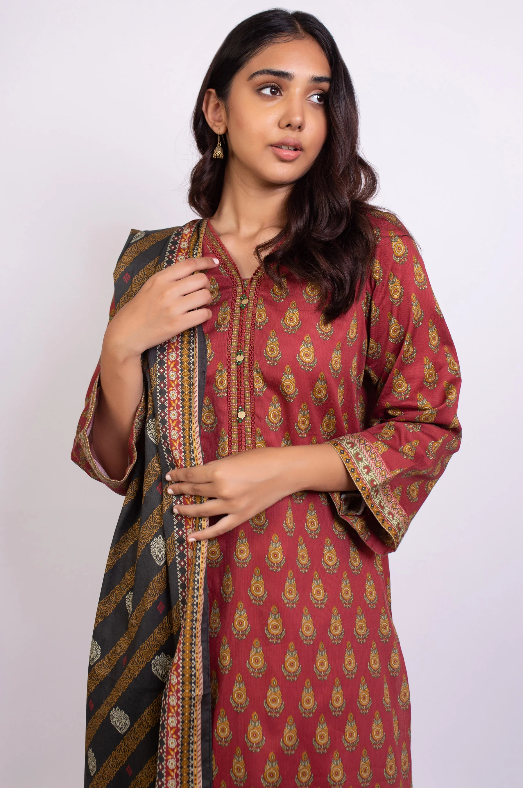 Unstitched 3 Piece Printed Cottel Suit