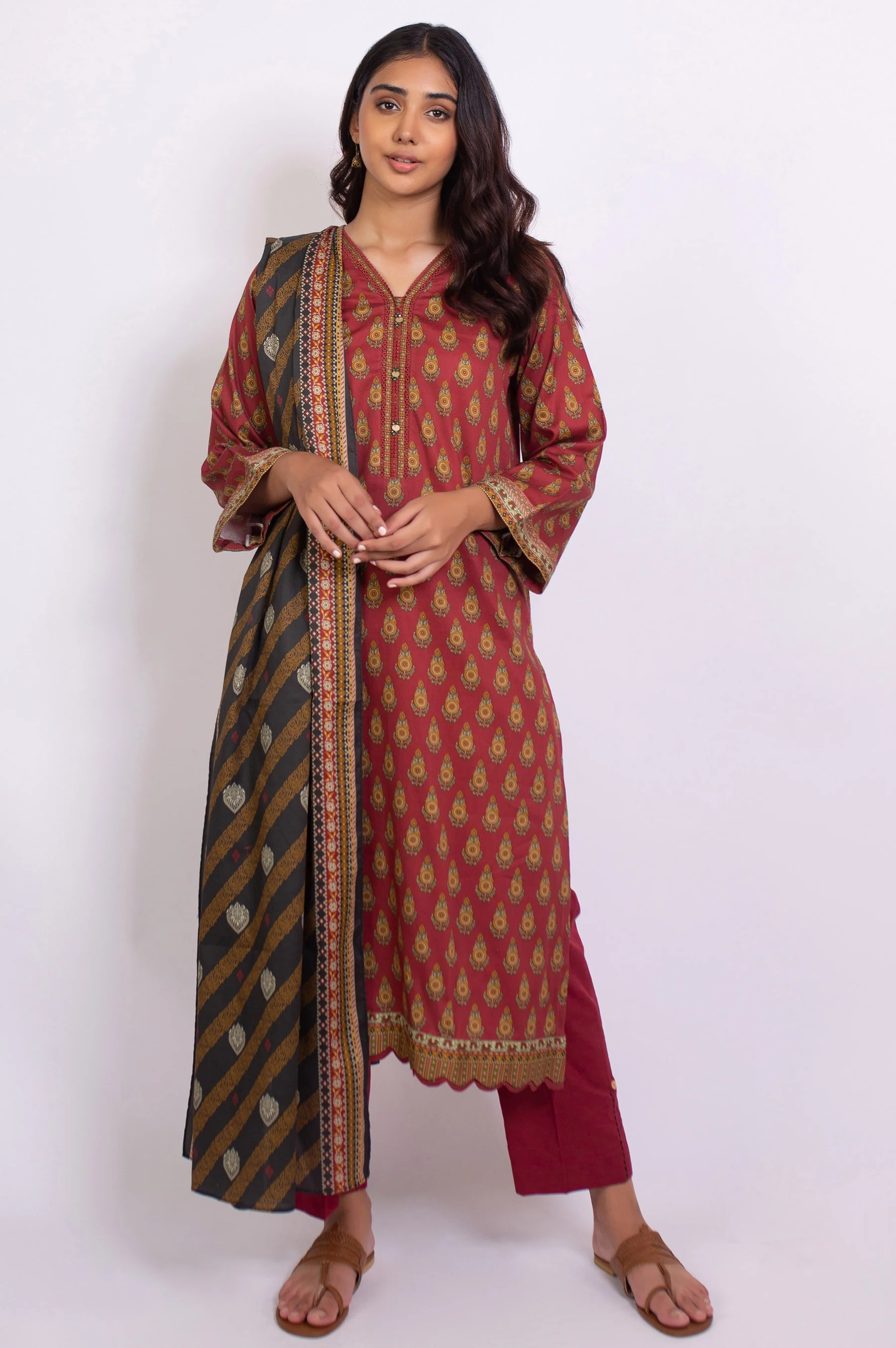 Unstitched 3 Piece Printed Cottel Suit - Image 2