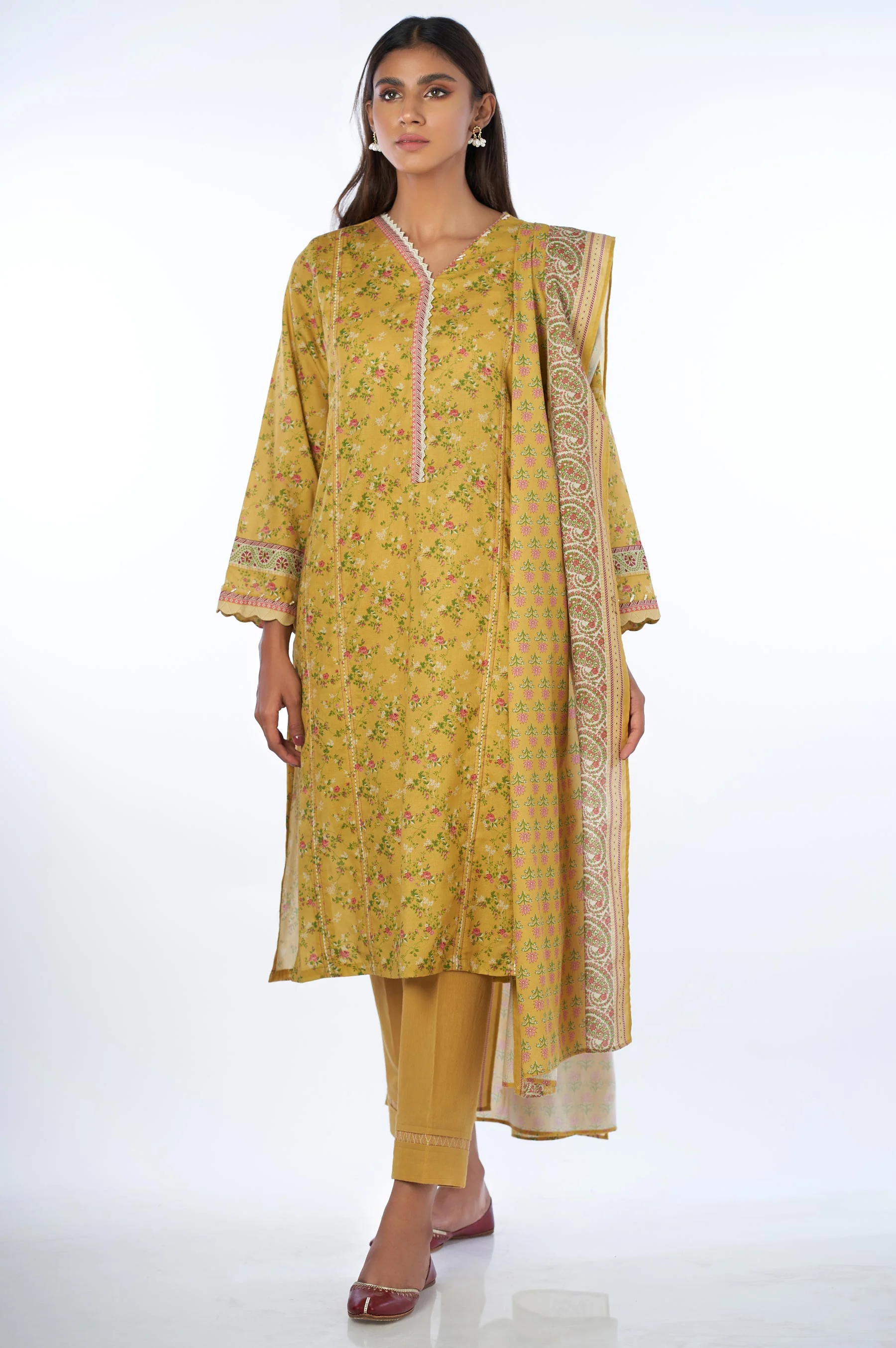 Unstitched 3 Piece Printed Cottel Suit - Image 4