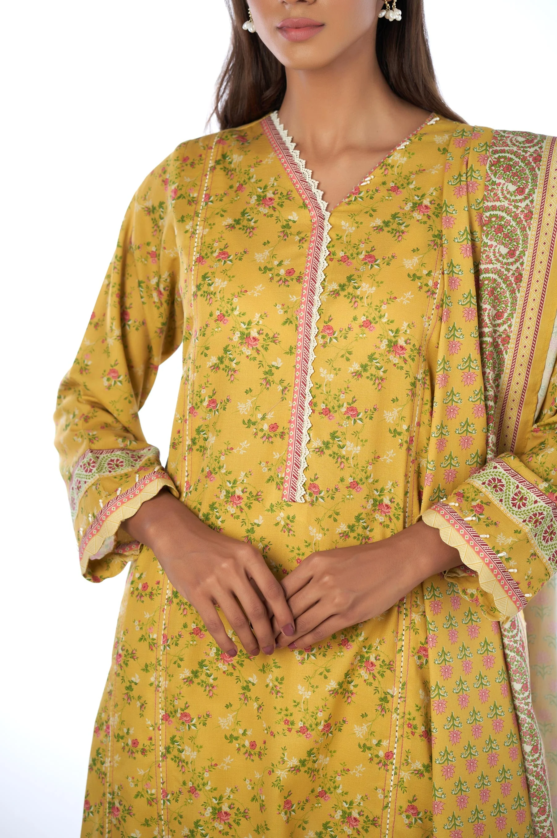 Unstitched 3 Piece Printed Cottel Suit - Image 5