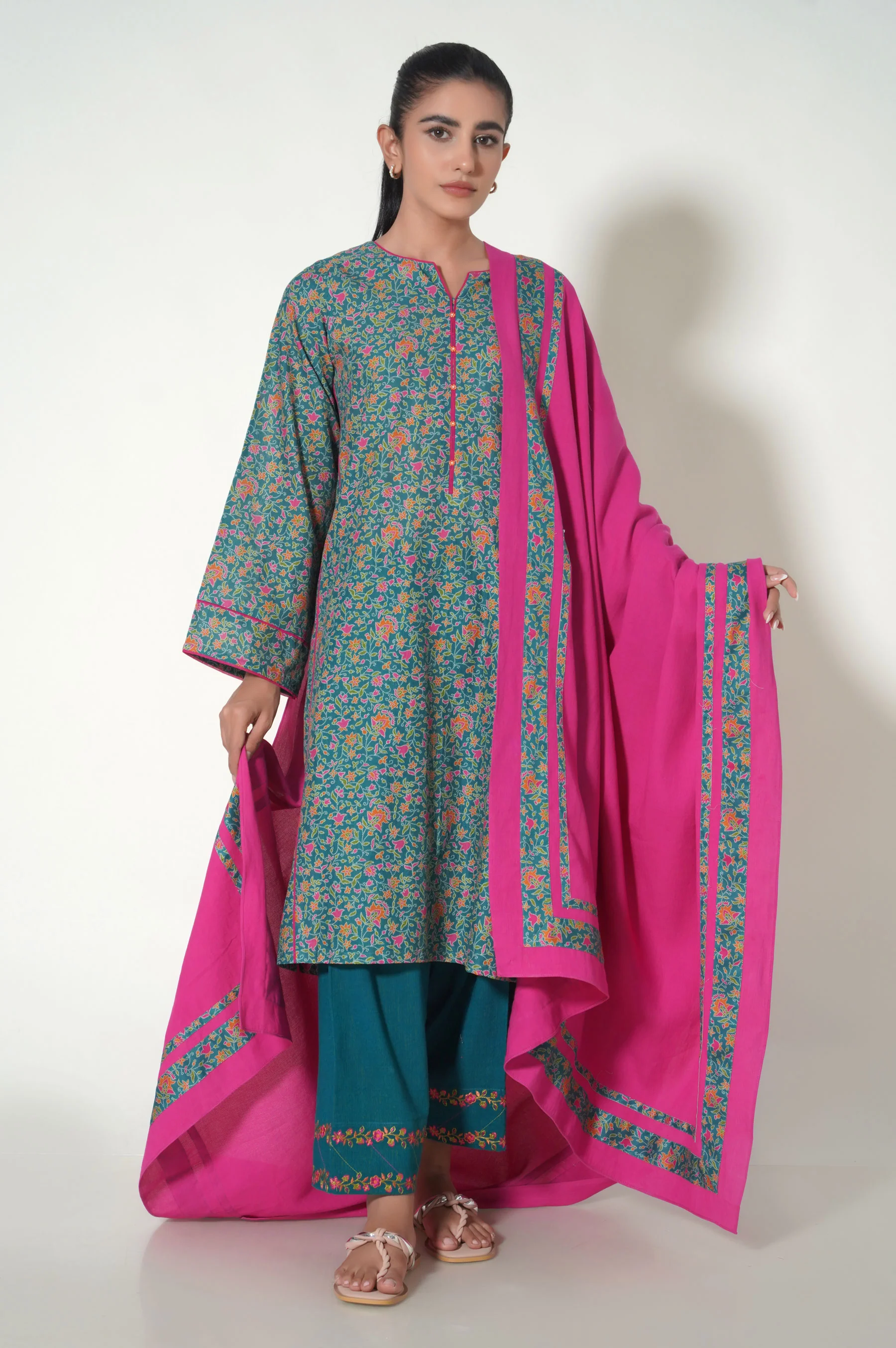 Unstitched 3 Piece Printed Cottel Suit - Image 6