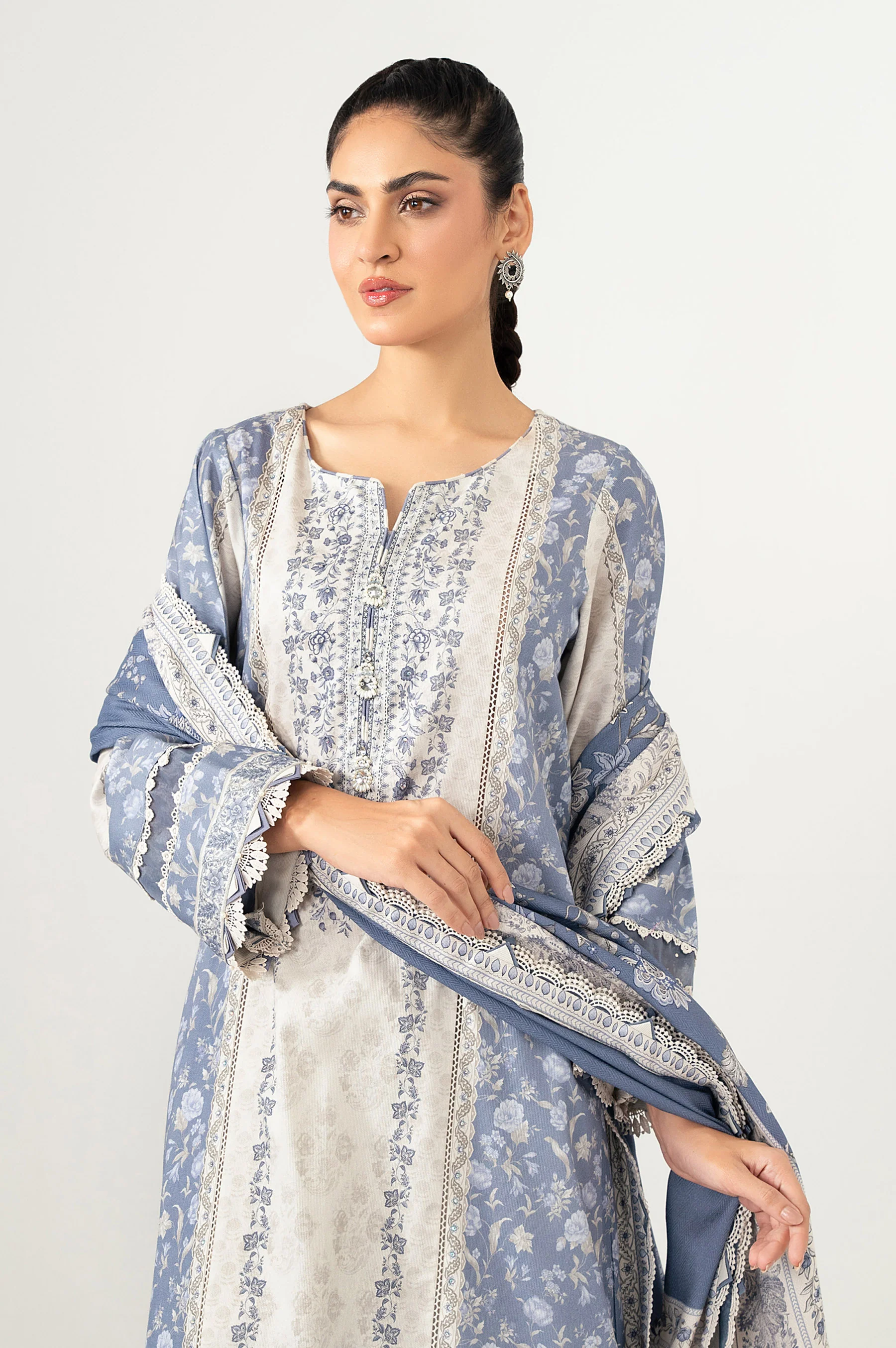 Unstitched 3 Piece Printed Cottel Suit - Image 2