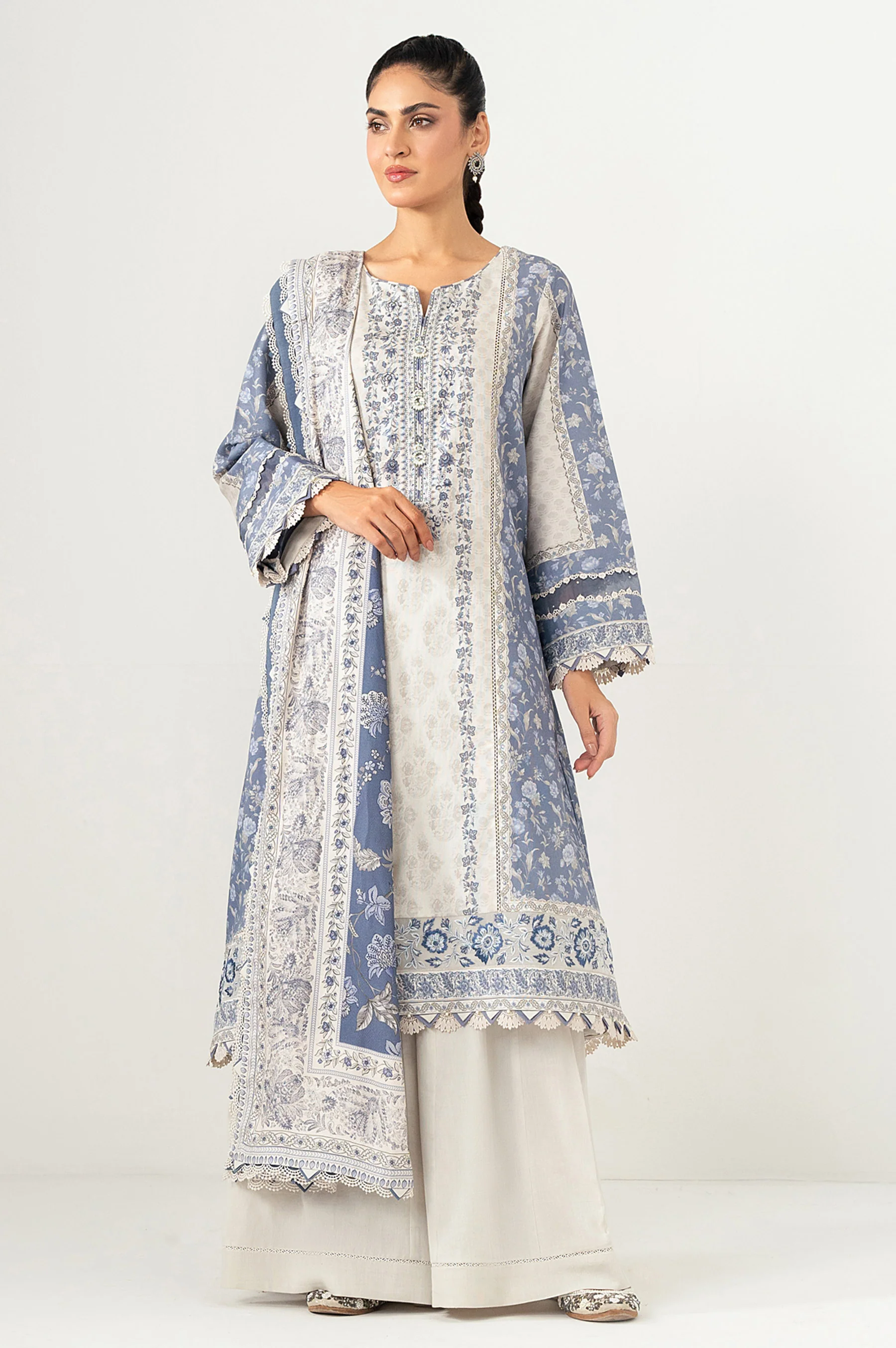 Unstitched 3 Piece Printed Cottel Suit - Image 3