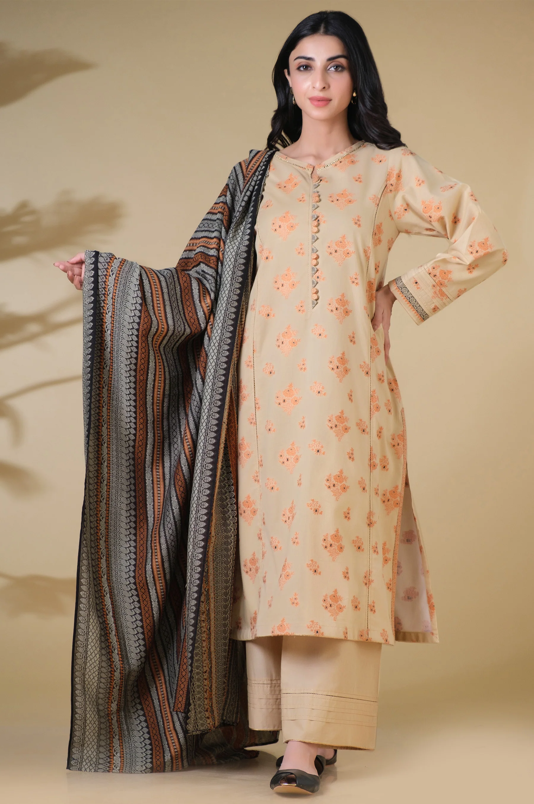 Unstitched 3 Piece Dyed Jacquard Suit