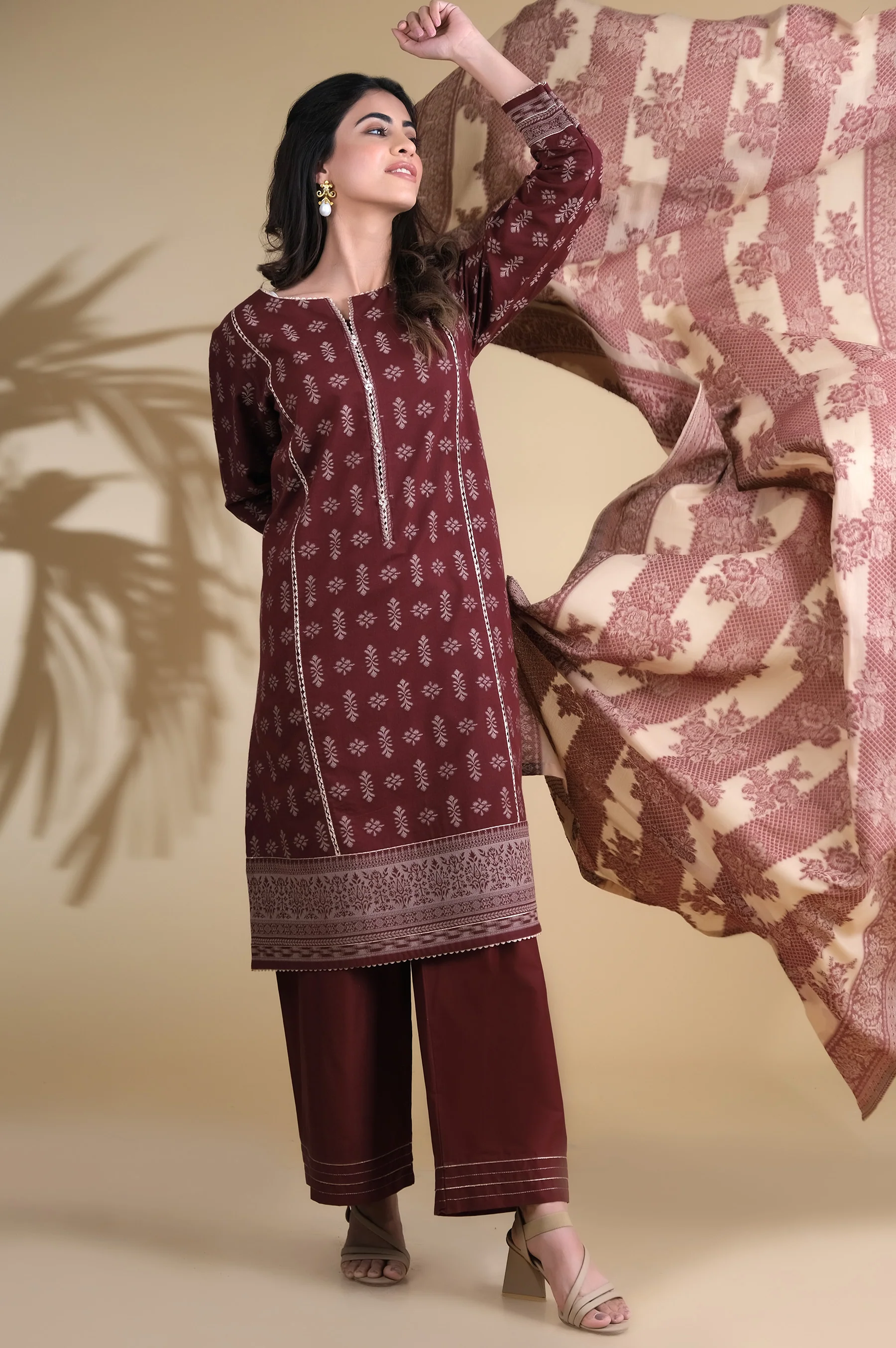 Unstitched 3 Piece Dyed Jacquard Suit