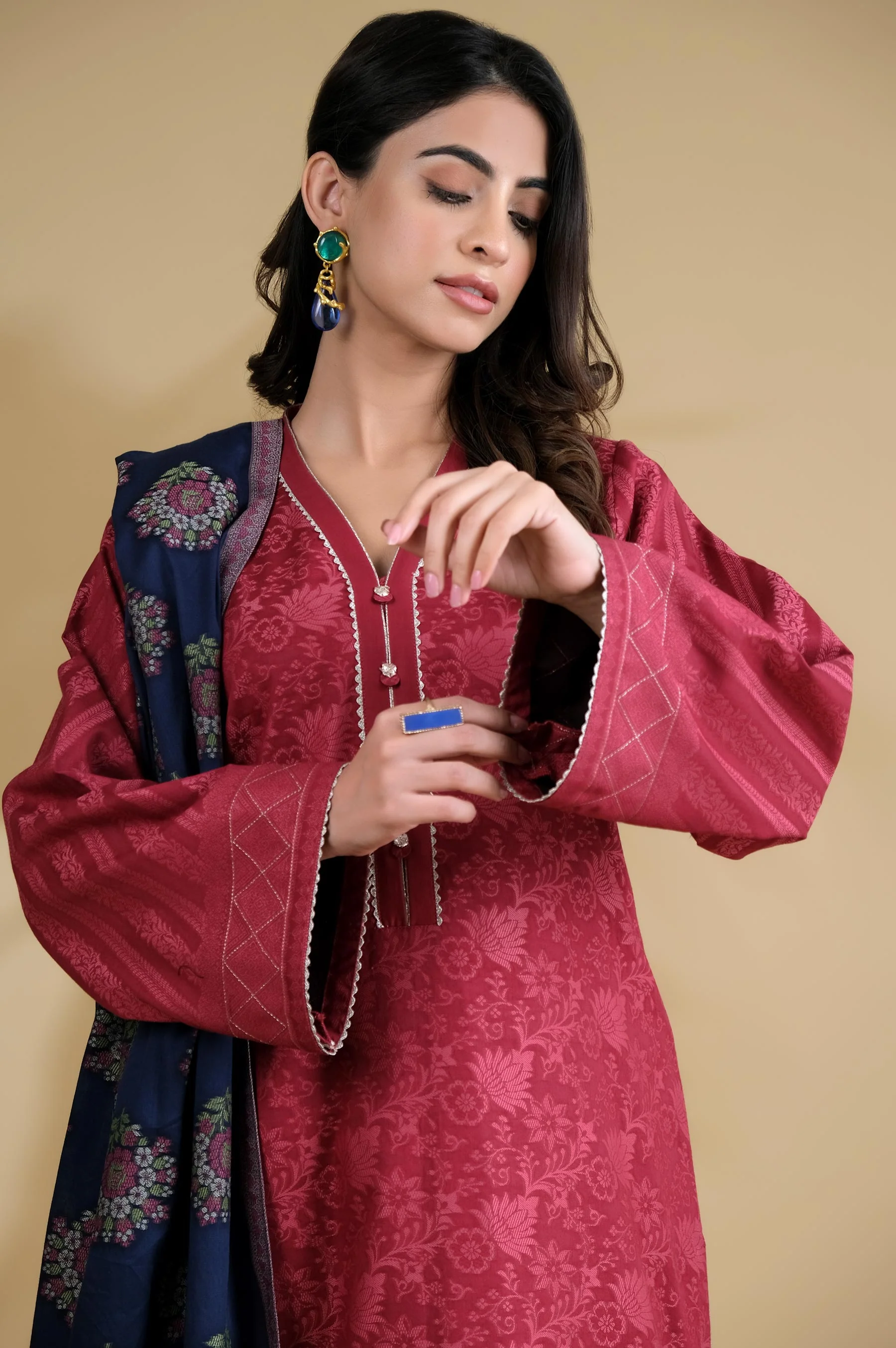 Unstitched 3 Piece Dyed Jacquard Suit
