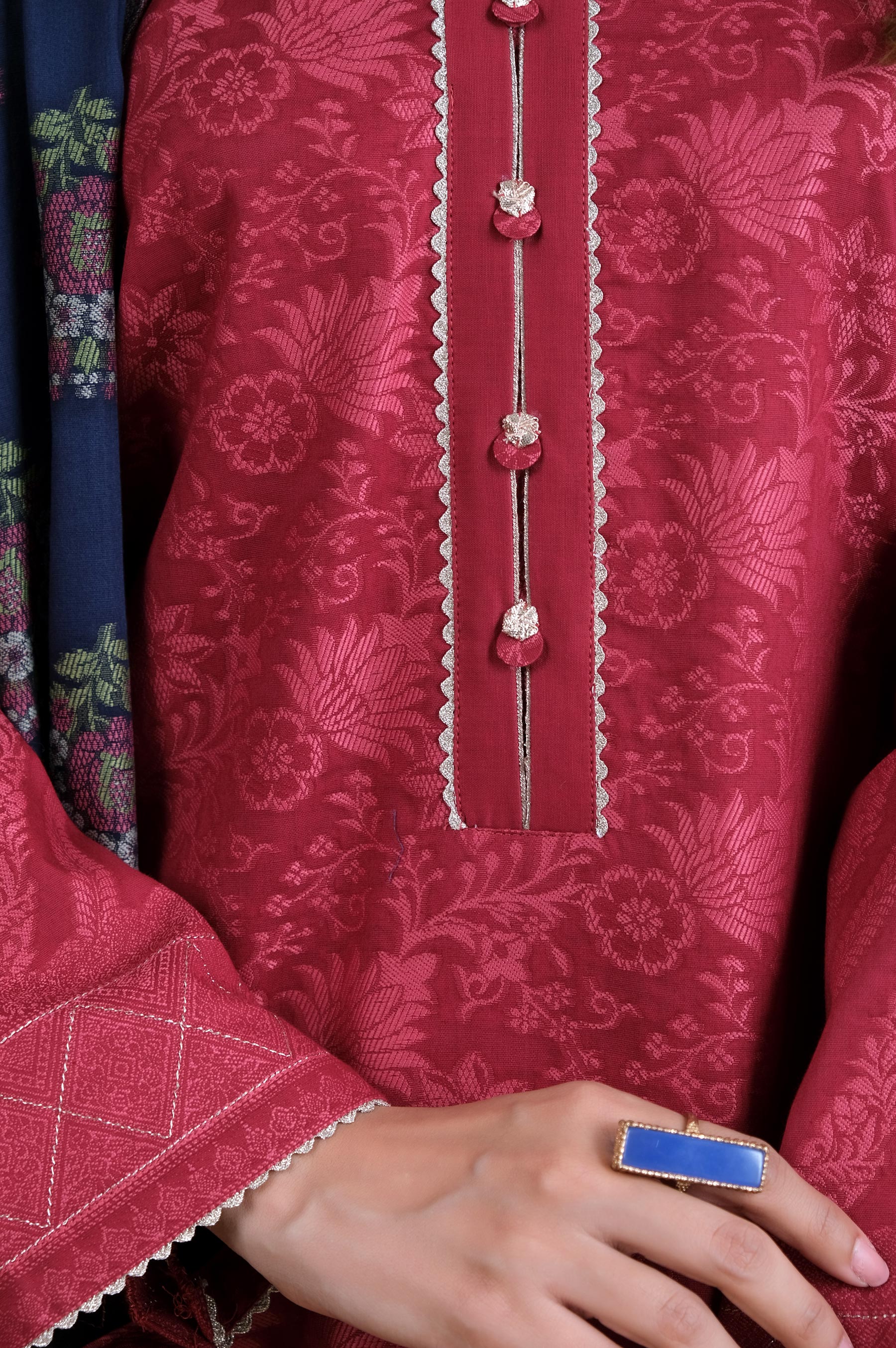 Unstitched 3 Piece Dyed Jacquard Suit - Image 2